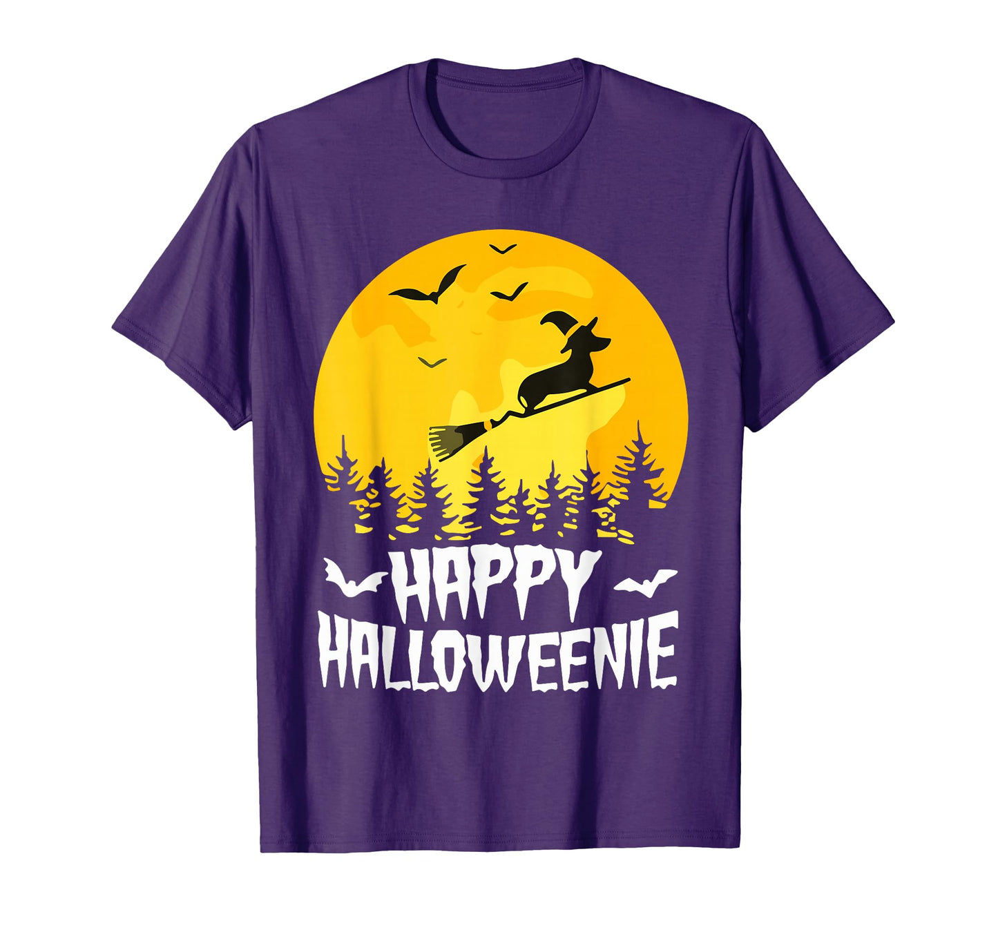 Happy Halloweenie Funny Halloween Dachshund Flying Witch T-Shirt