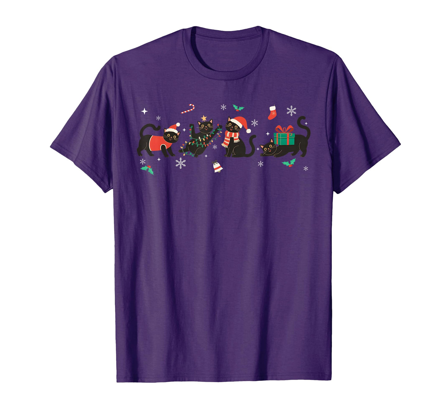 Funny Christmas Cat Black Cat Xmas Light Pajama Men Women T-Shirt