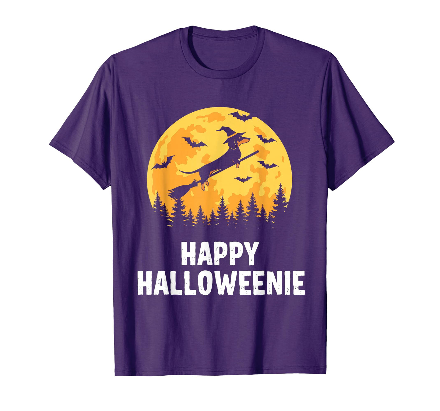 Happy Halloweenie Funny Halloween Dachshund Flying Witch T-Shirt