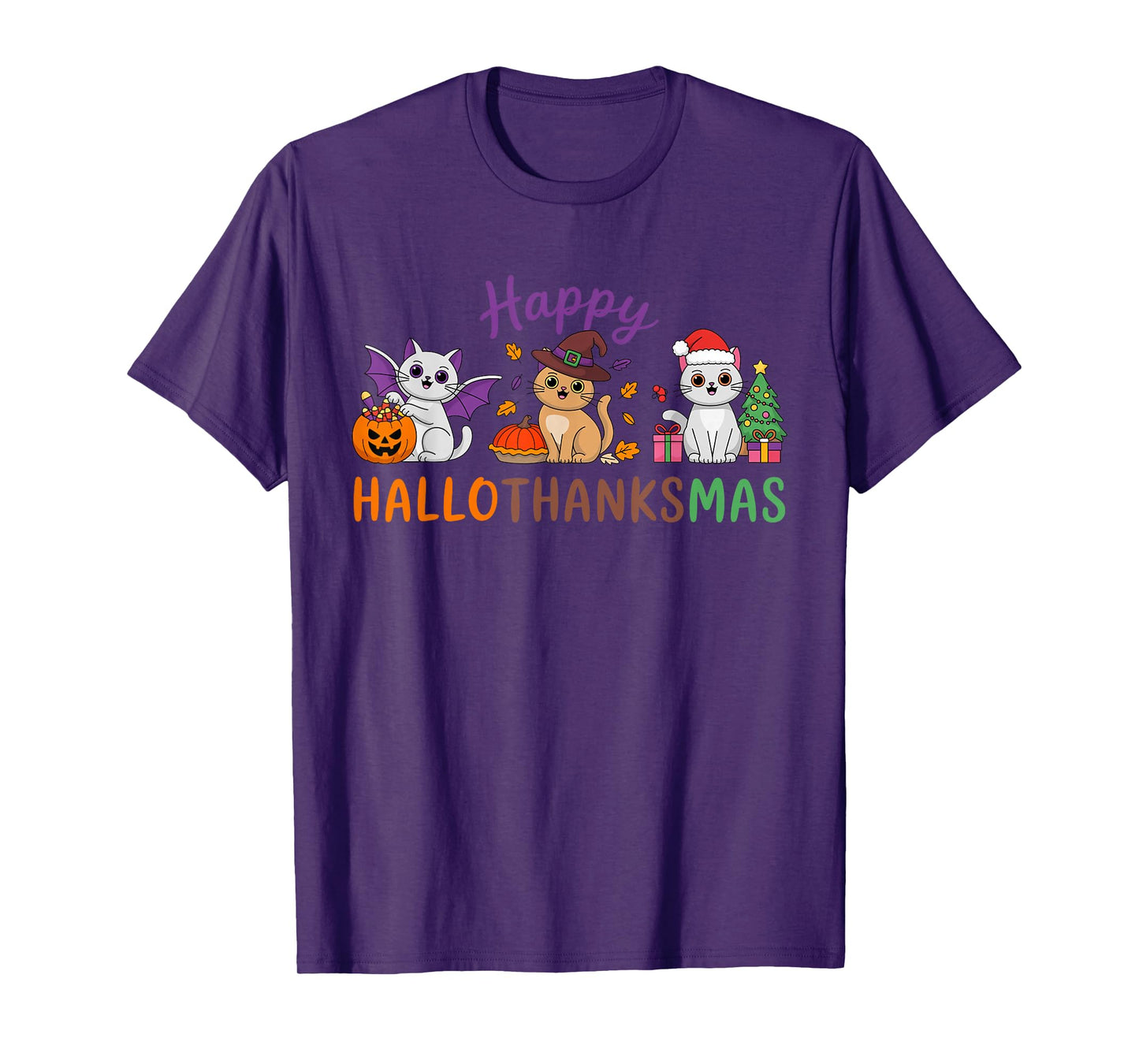 Cat Hallothanksmas Kitten Halloween Thanksgiving Christmas T-Shirt