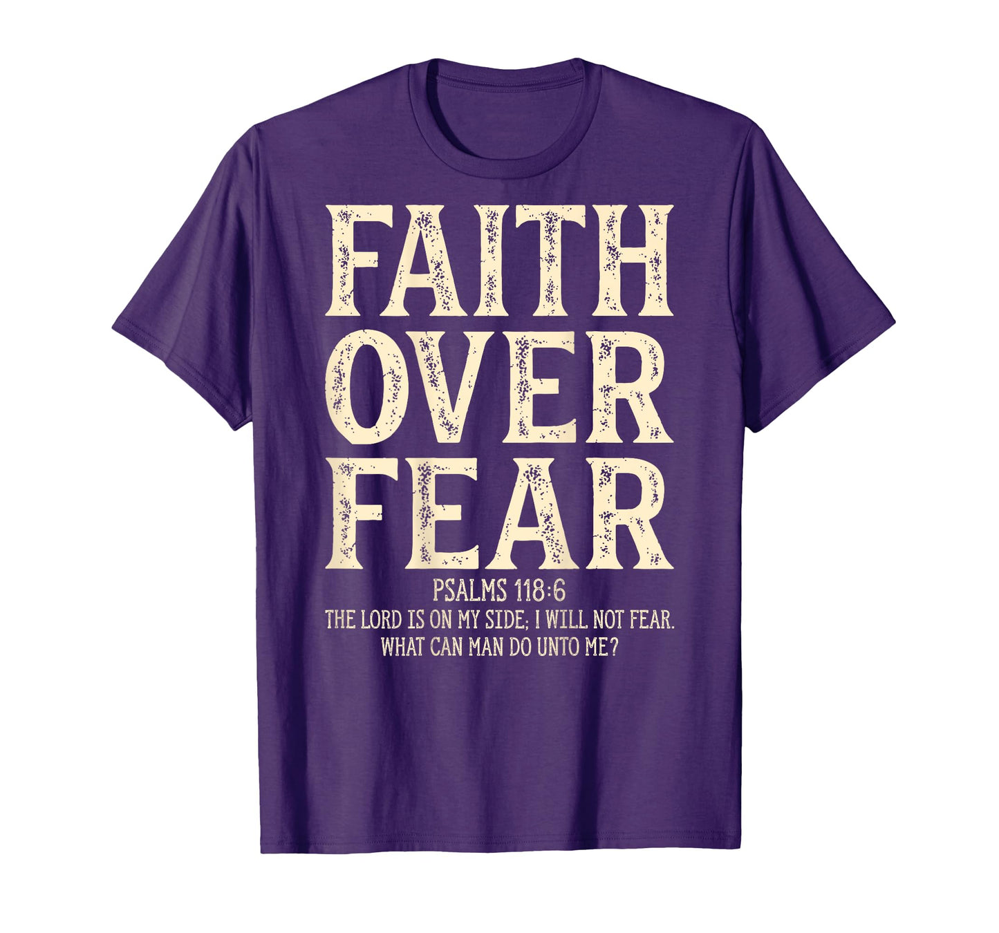 Vintage Retro by 4Do Limited Unisex Adult T-Shirt - Black - Small - Short Sleeve - Letter Print - Religion - Vintage - Multi-age, Multi-gender - Faith Over Fear Christian On Back