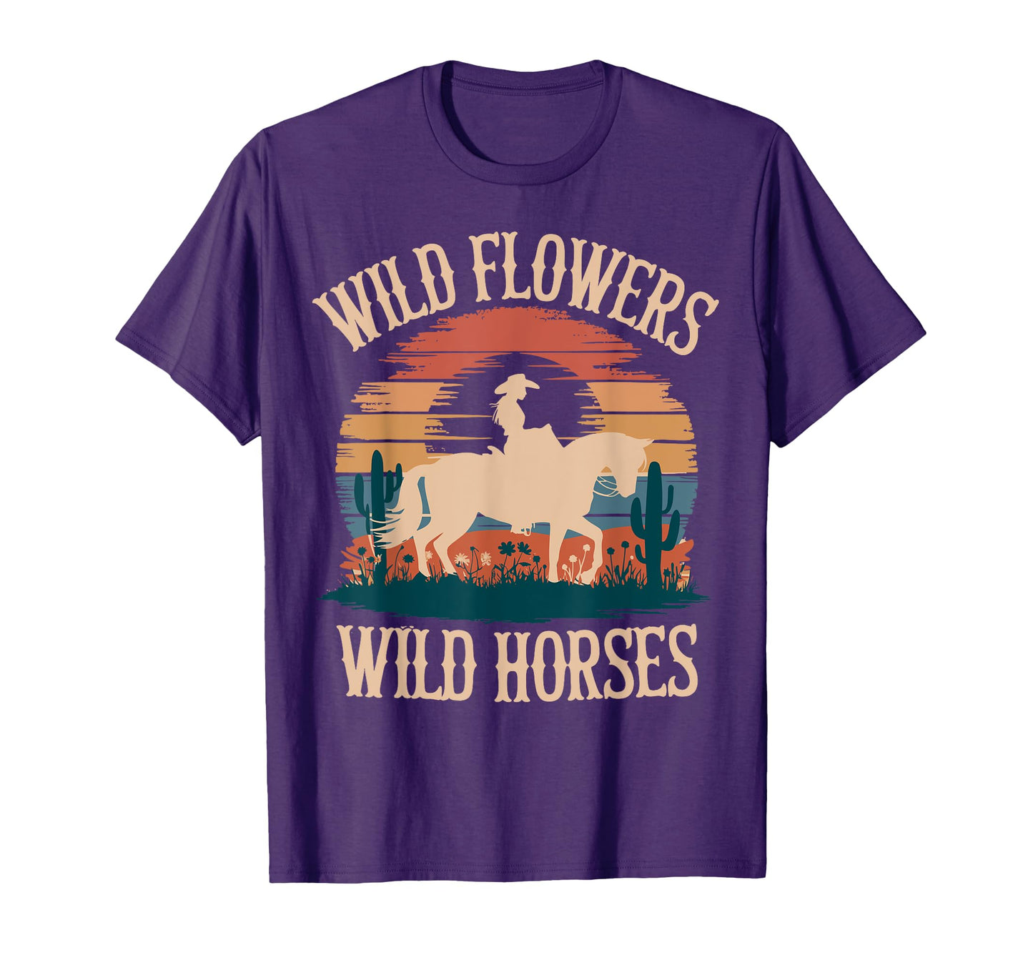 Vintage Sunset Western Country Wild Flowers - Wild Horses T-Shirt