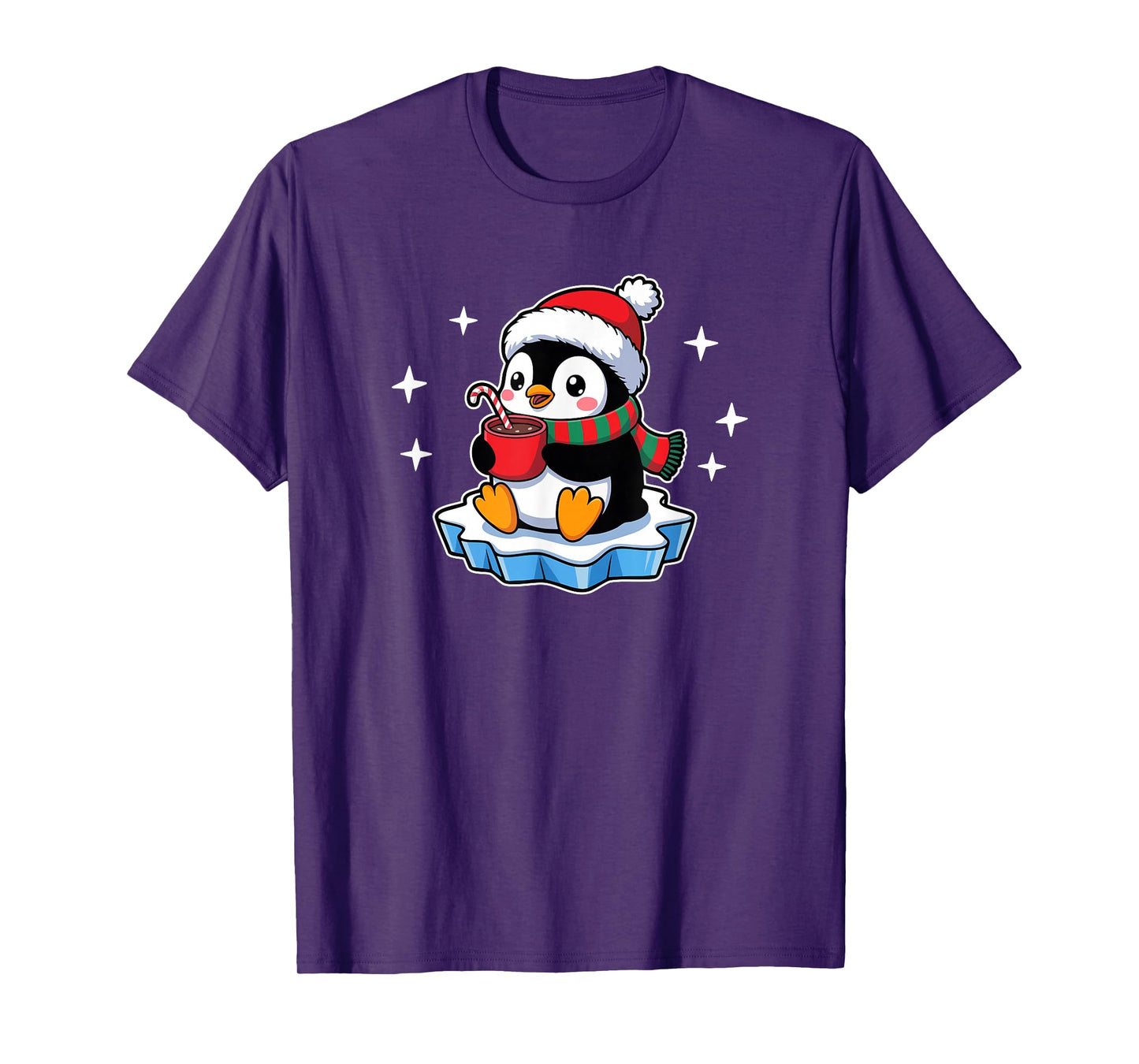 Cute Penguin Hot Cocoa Candy Cane Christmas T-Shirt