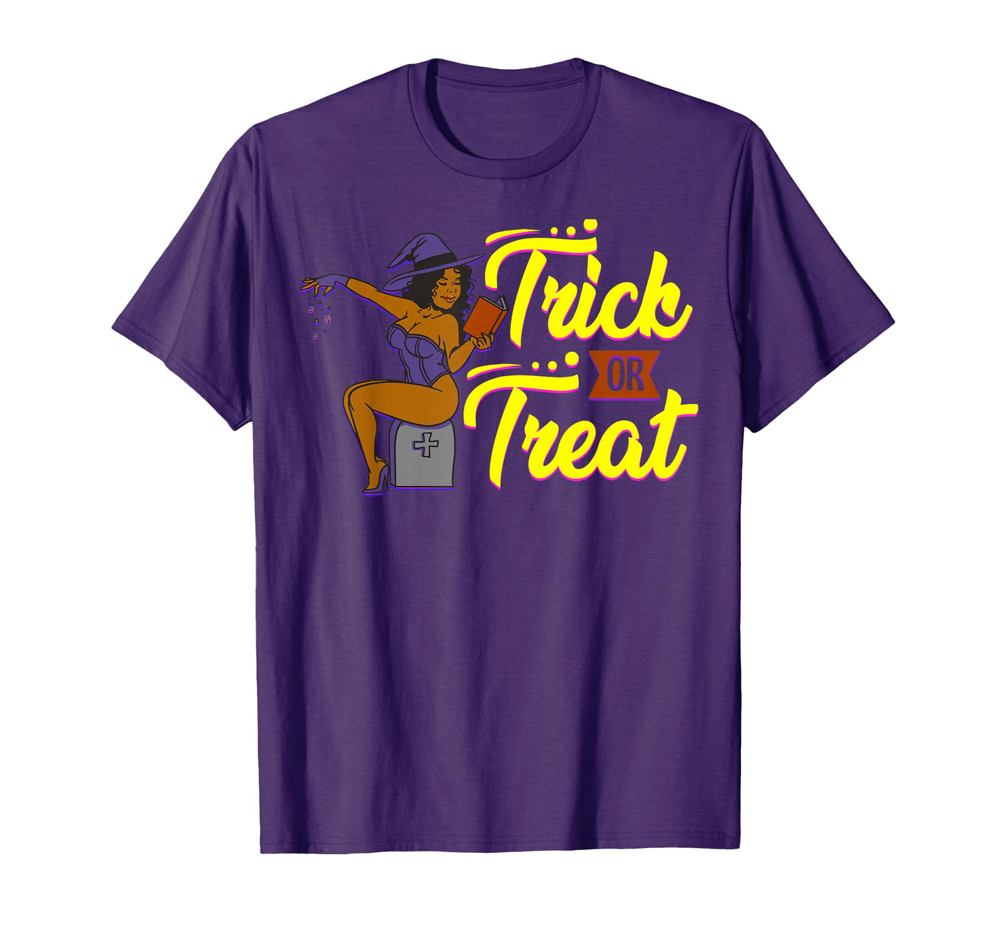 Funny Halloween Black Melanin Witch Trick Or Treat Girl Fun T-Shirt