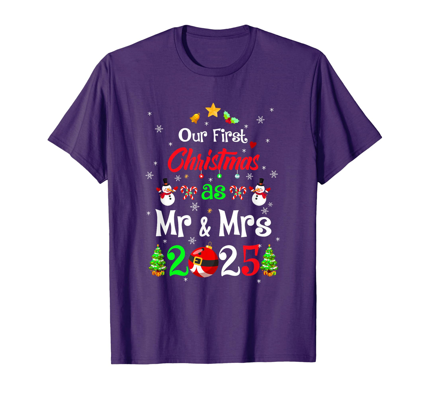1St First Christmas As Mr and Mrs 2025 Couples Wife Husband T-Shirt