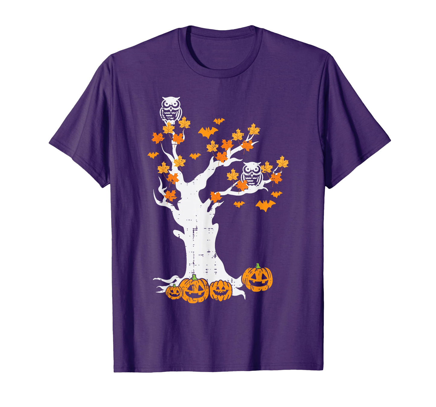 Halloween Tree Owl Leaves Pumpkin Fall Costume Women Kid Men T-Shirt