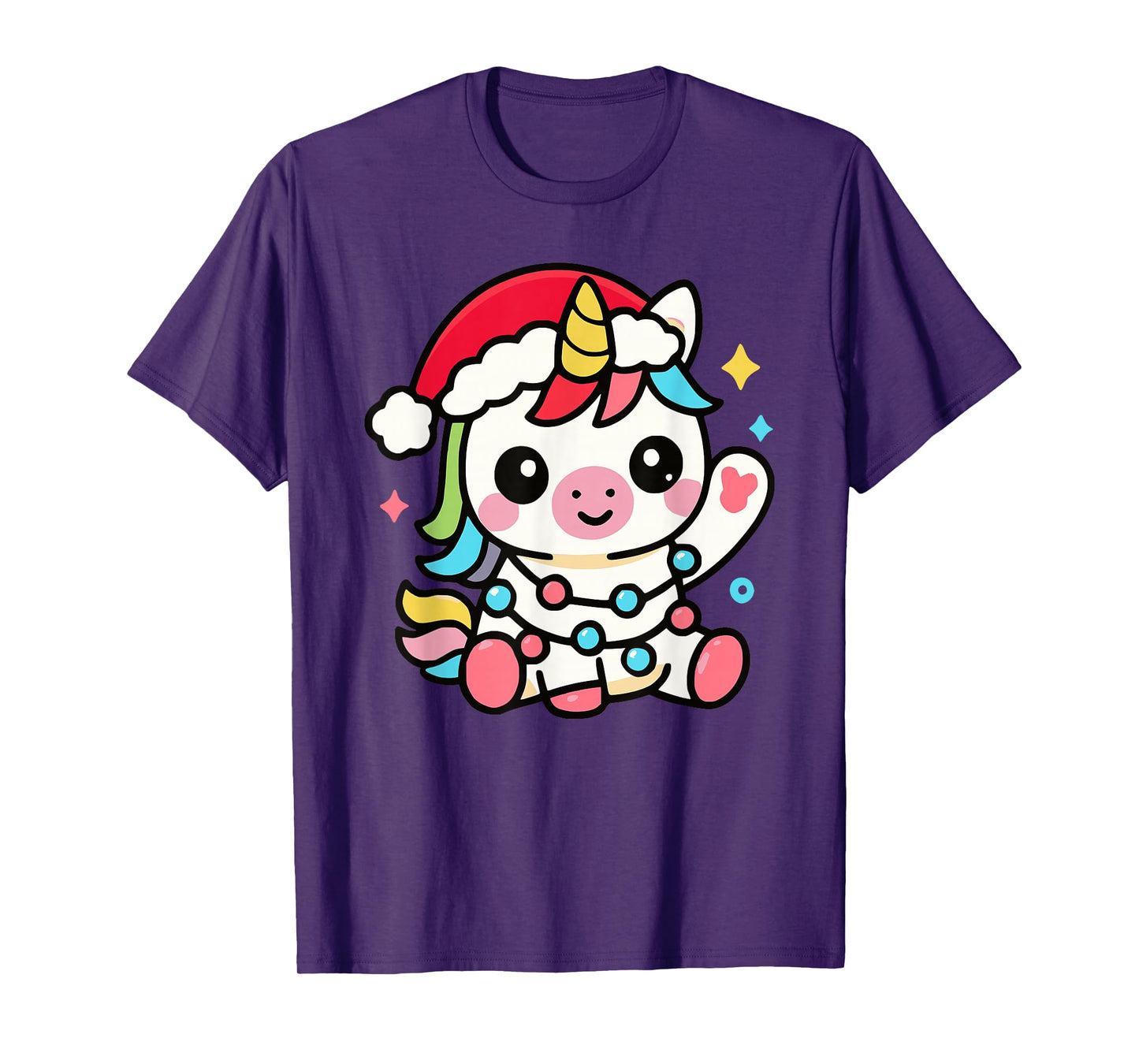 Cute Holiday Santa Hat Lights for Kids and Unicorn Lovers T-Shirt