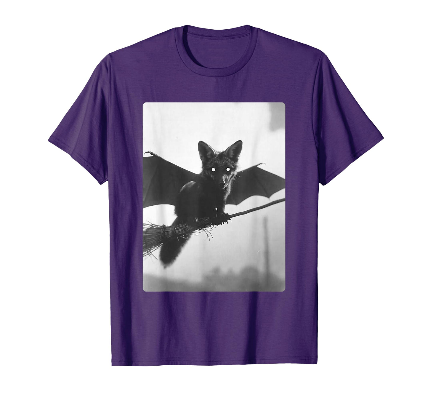 Gothic Fox Witch Broom Bat Wings Spooky Halloween Animal T-Shirt