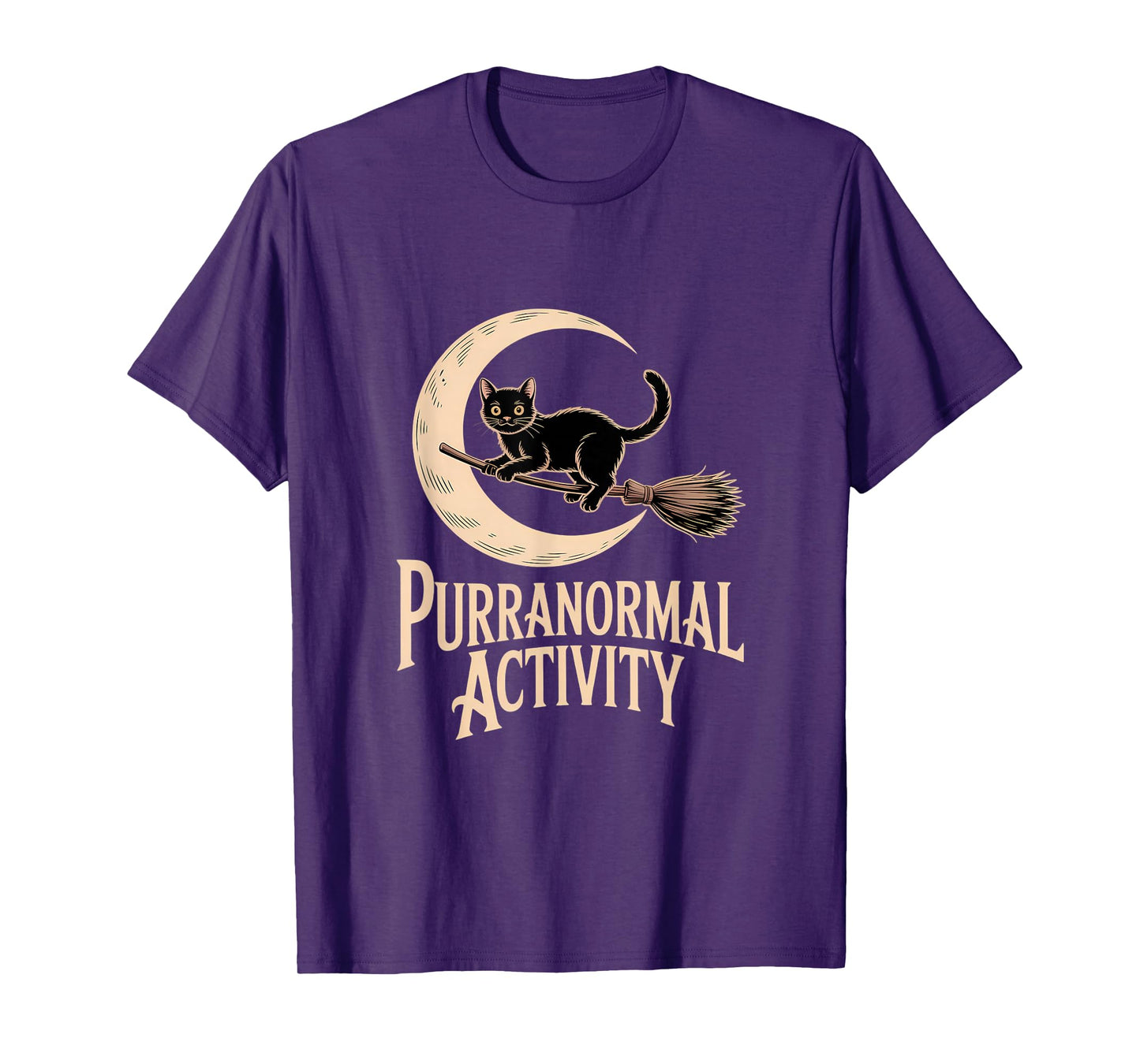 Purranormal Activity Halloween Black Cat Crescent Moon Witch T-Shirt