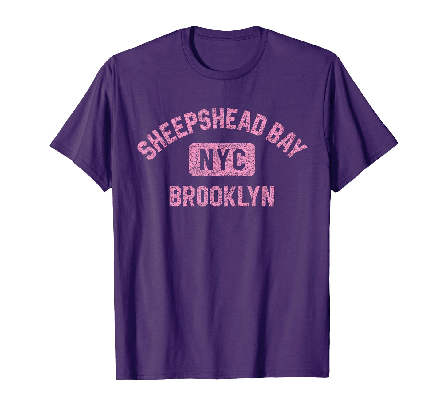 Sheepshead Bay Brooklyn NYC Gym Style Distressed Pink Print T-Shirt