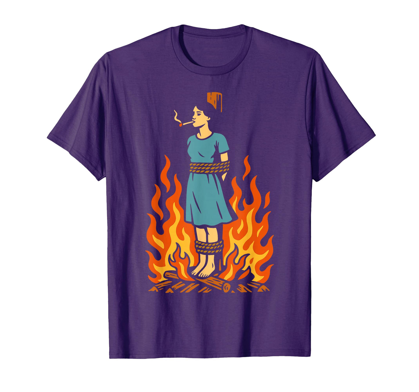 Witch Lighting Cigarette with Flames Occult Unholy Funny T-Shirt