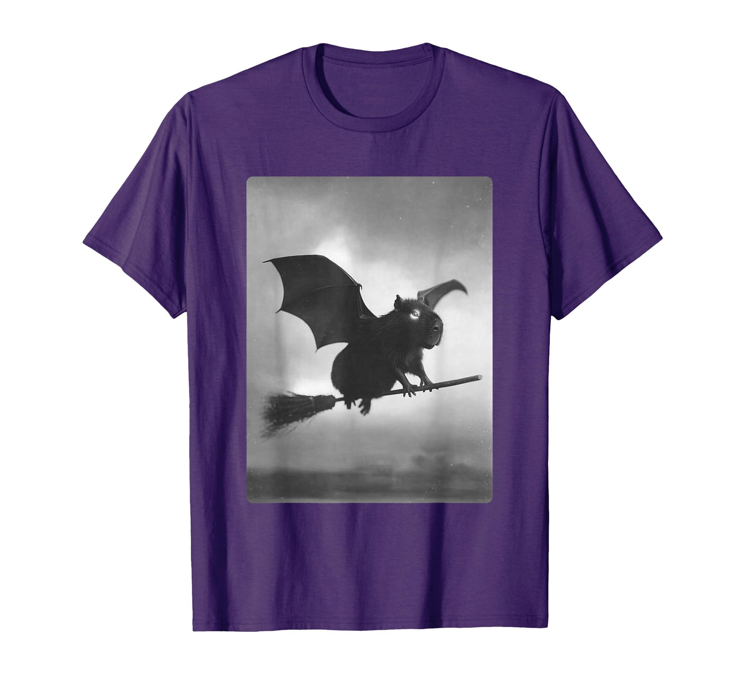 Gothic Capybara Witch Broomstick Bat Wings Spooky Halloween T-Shirt