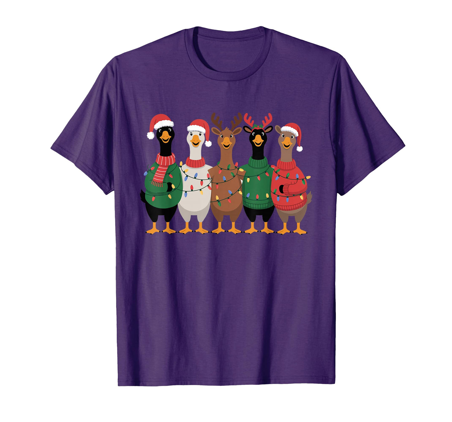 Christmas Lights Goose Santa Funny Xmas Ducks for Men Women T-Shirt