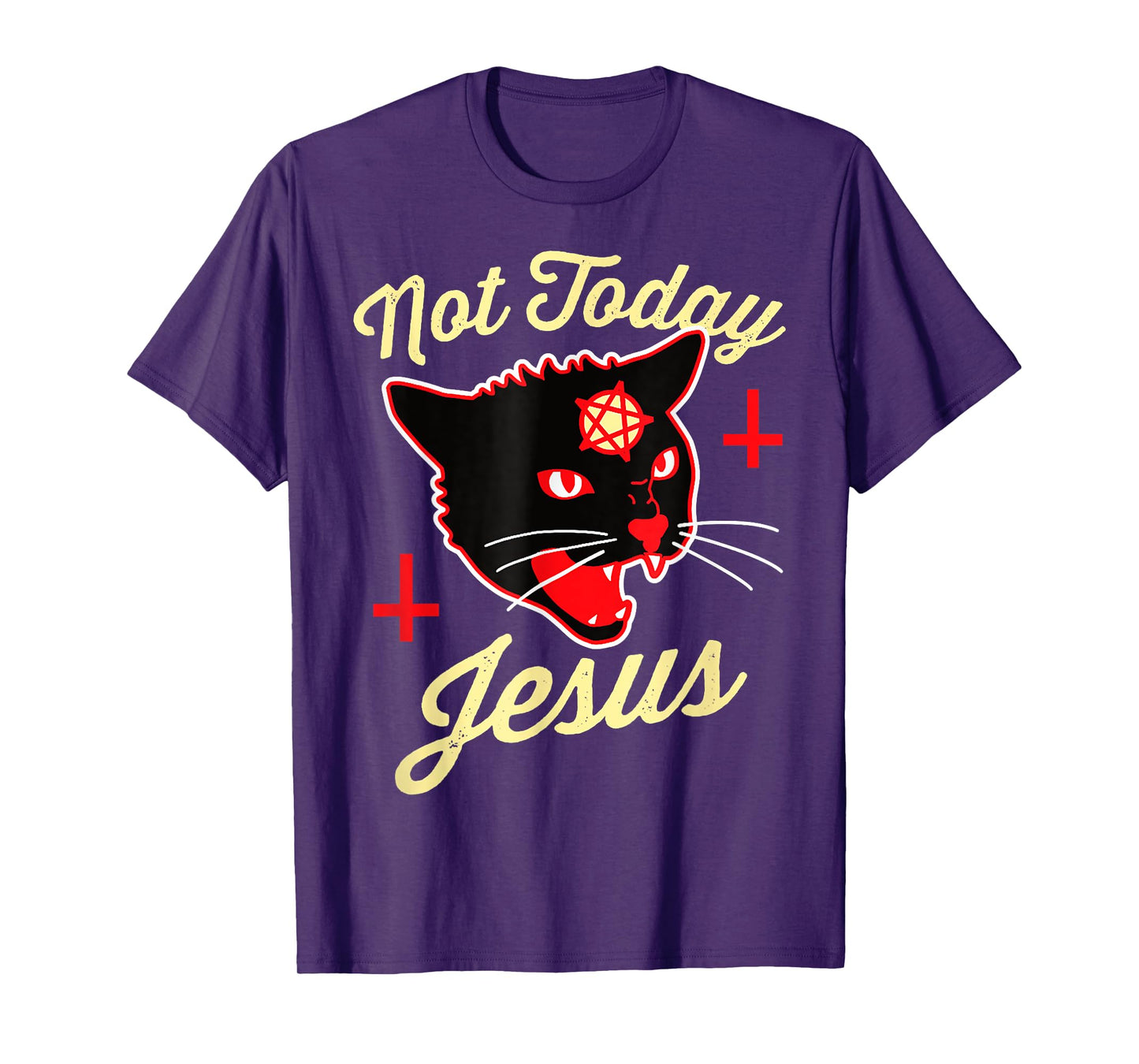 Not Today Jesus Hail Satan Satanic Cat Death Metal Halloween Men Women T-Shirt