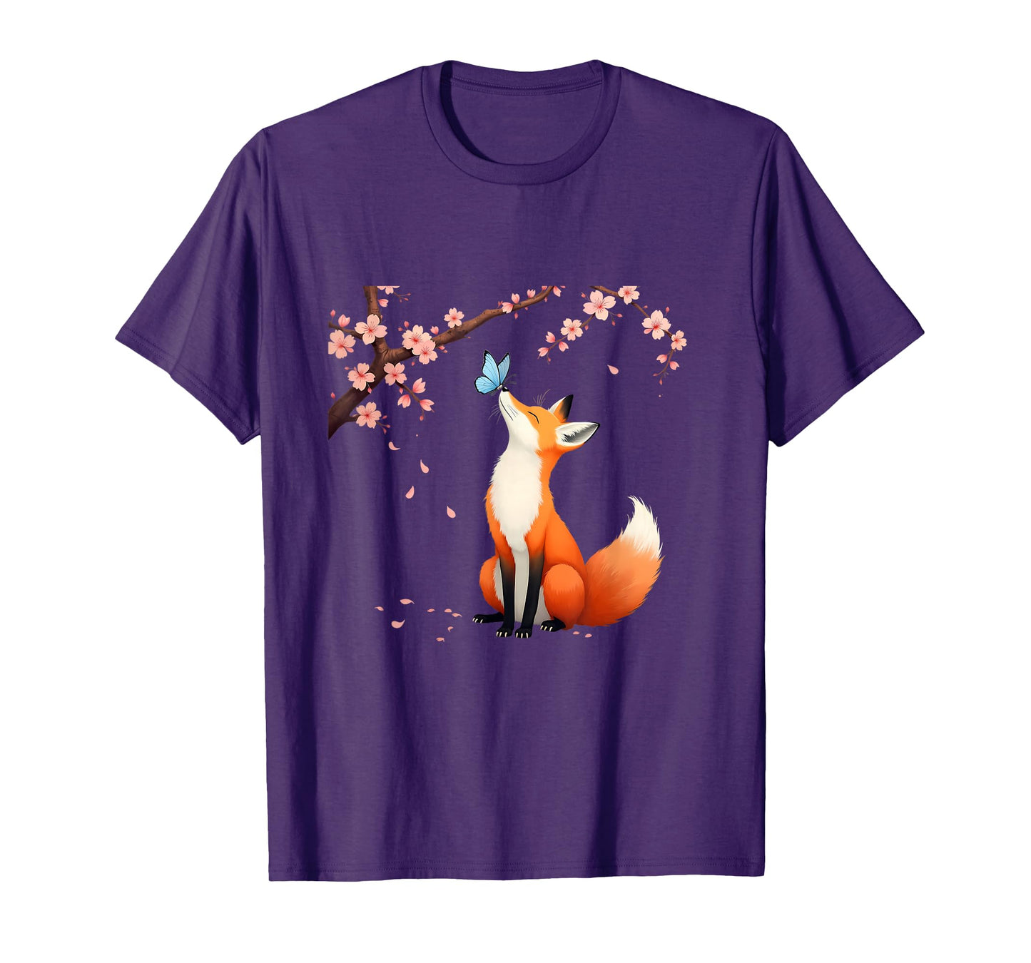 Fox Japanese Cherry Blossom sakura tree kawaii girls women T-Shirt
