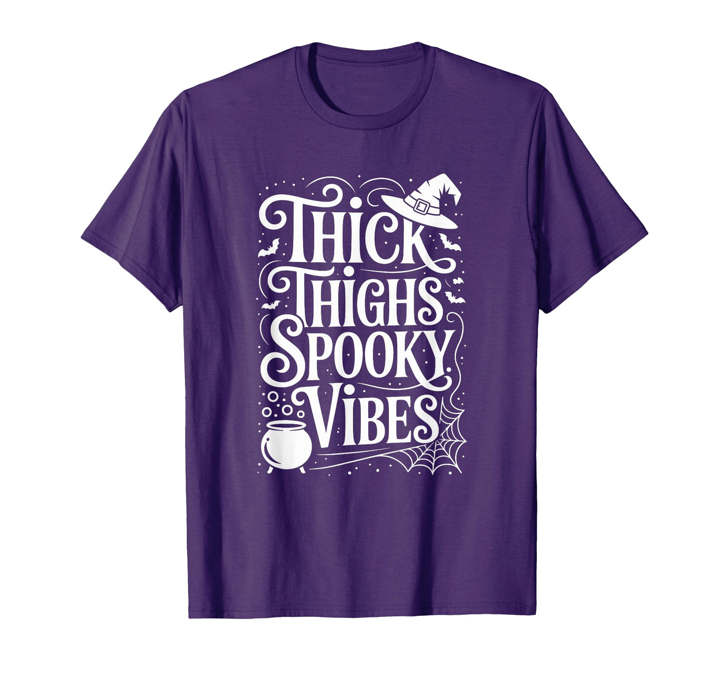 Thick Thighs Spooky Vibes Witch Hat Funny Halloween T-Shirt