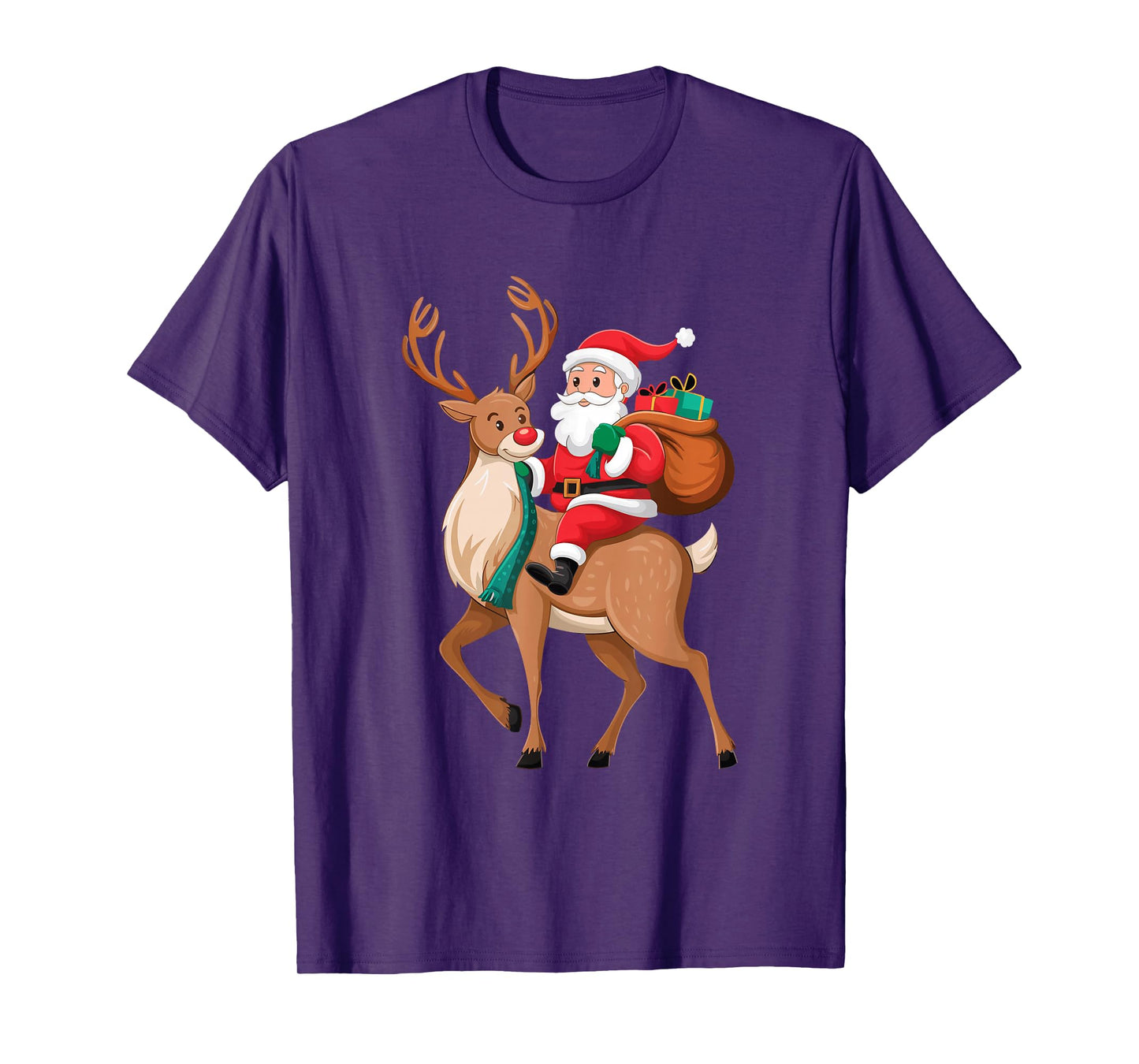 Santa Riding Reindeer Christmas Men Boys Kids Teens Xmas T-Shirt