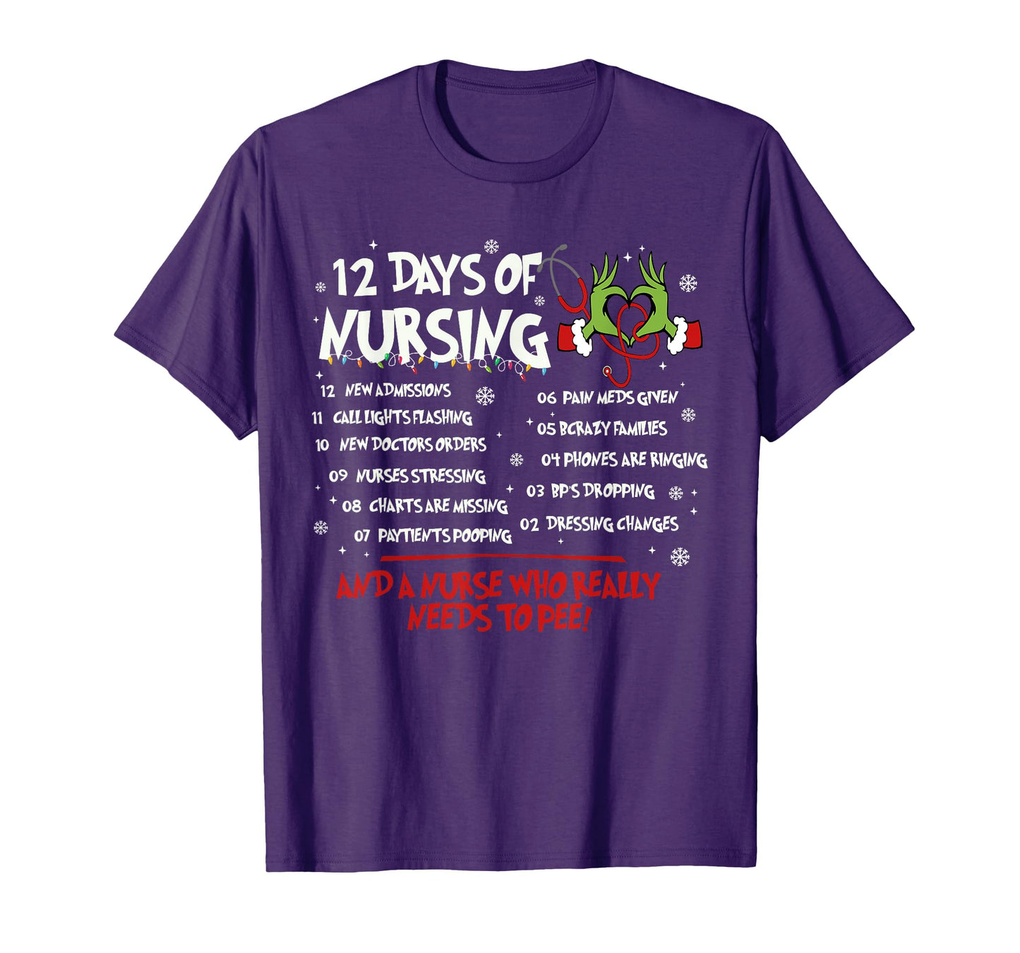 12 Days of Nursing Nurse Merry Christmas Xmas Pajama Holiday T-Shirt