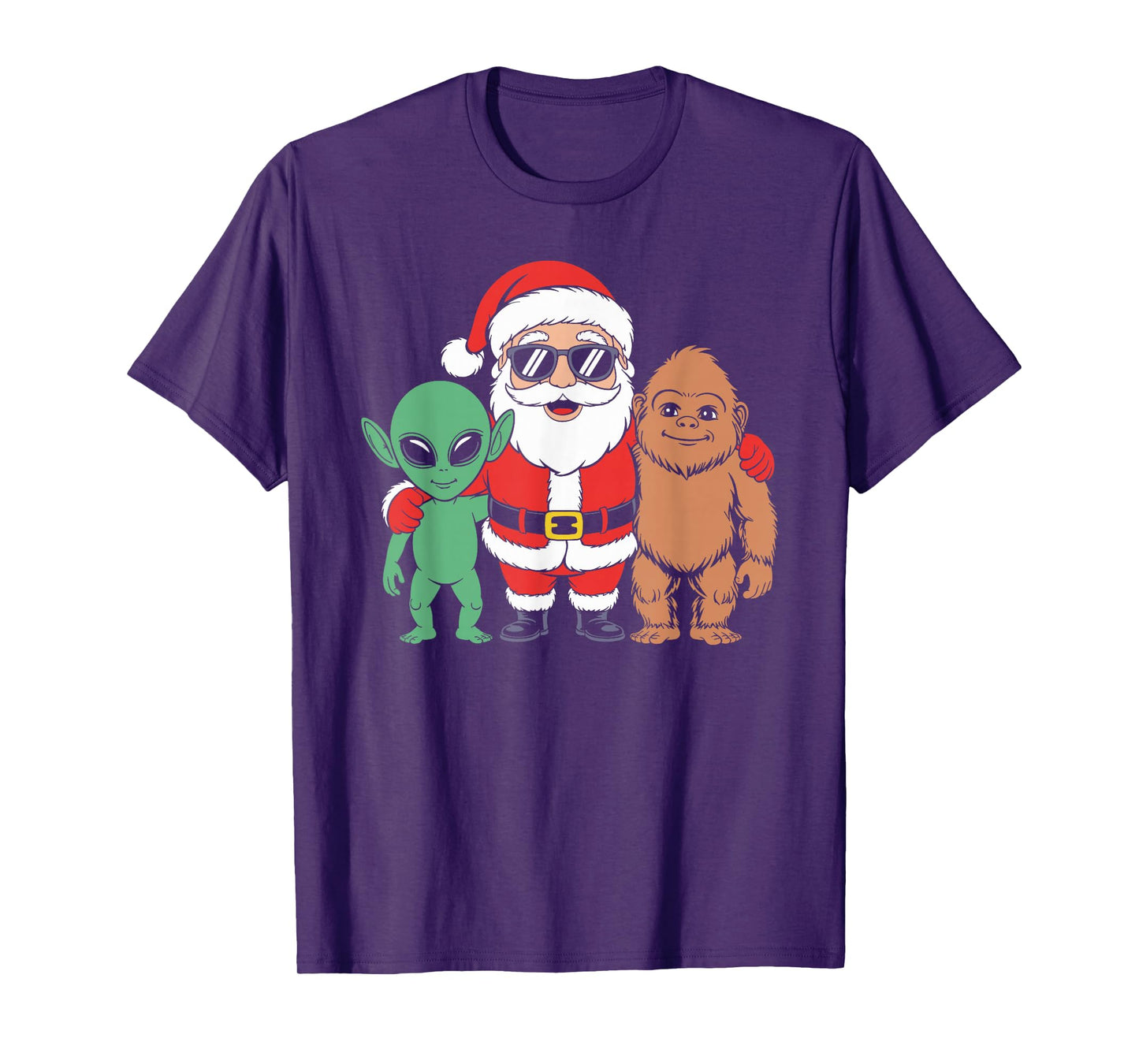 Santa Bigfoot Alien Christmas T-Shirt