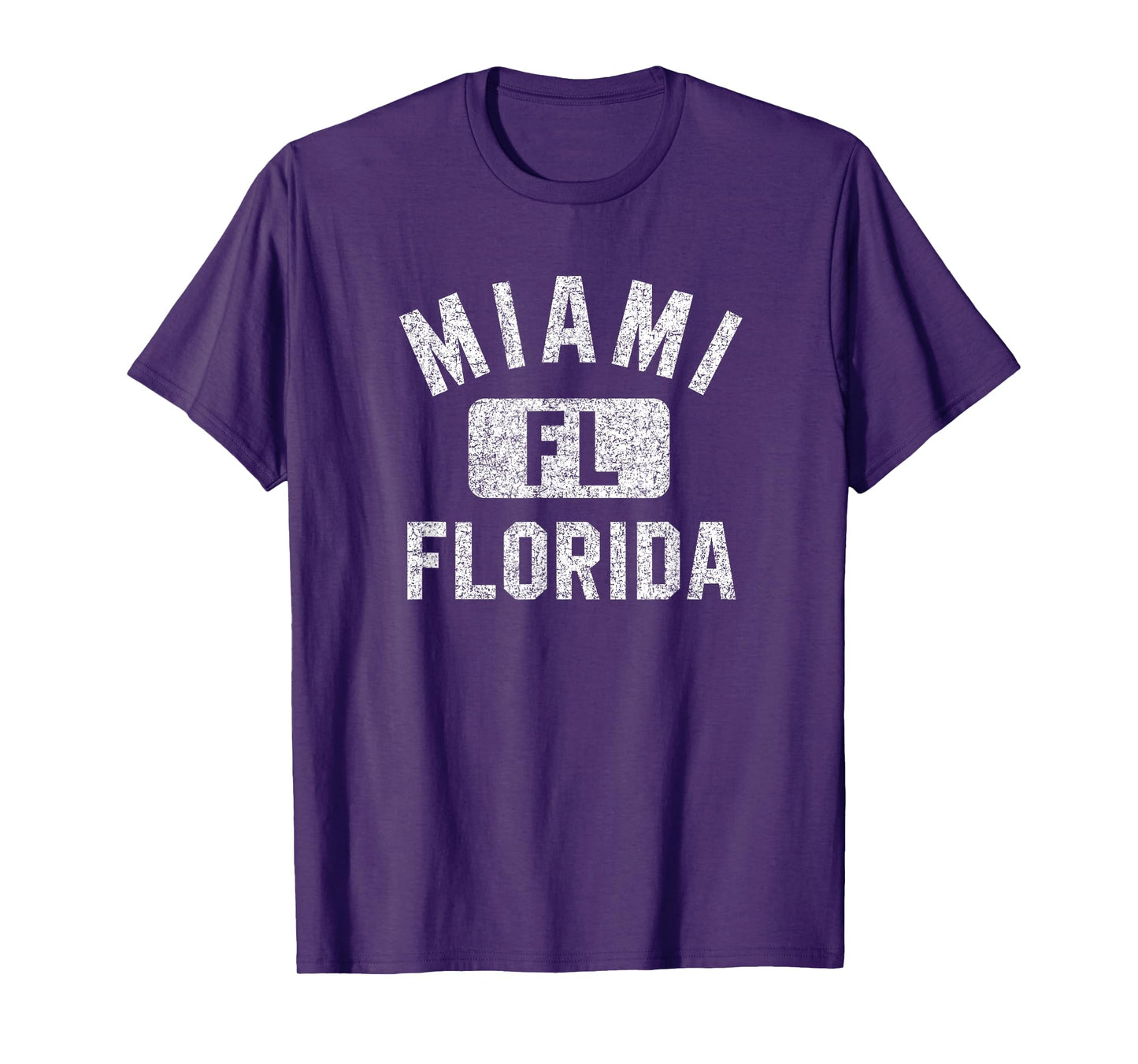 Miami Florida FL Gym Style Distressed White Print T-Shirt