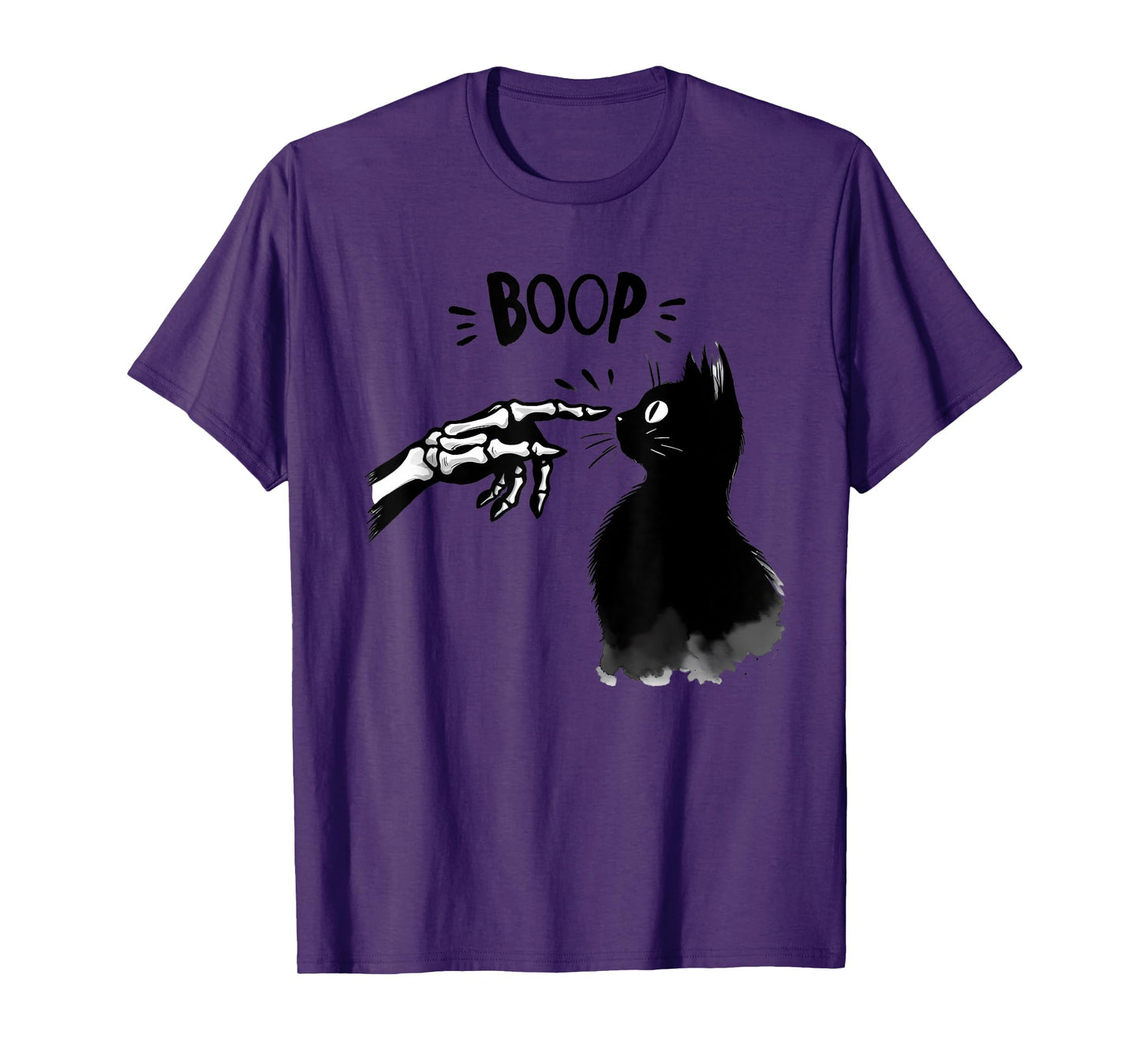 Black Cat Boop Skeleton Hand Boop Halloween Cute Cat Graphic T-Shirt