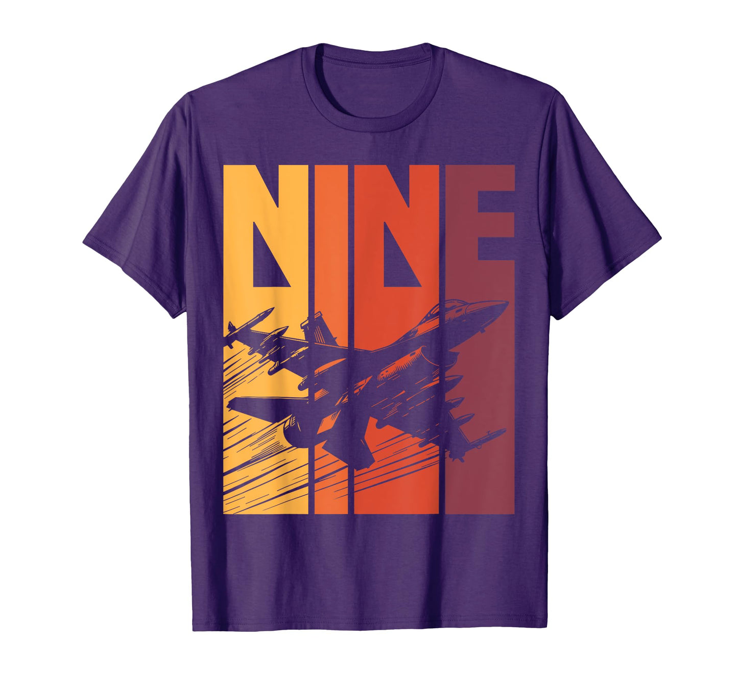 Military Fighter Jet Retro Nine Year Old Boys 9th Birthday T-Shirt
