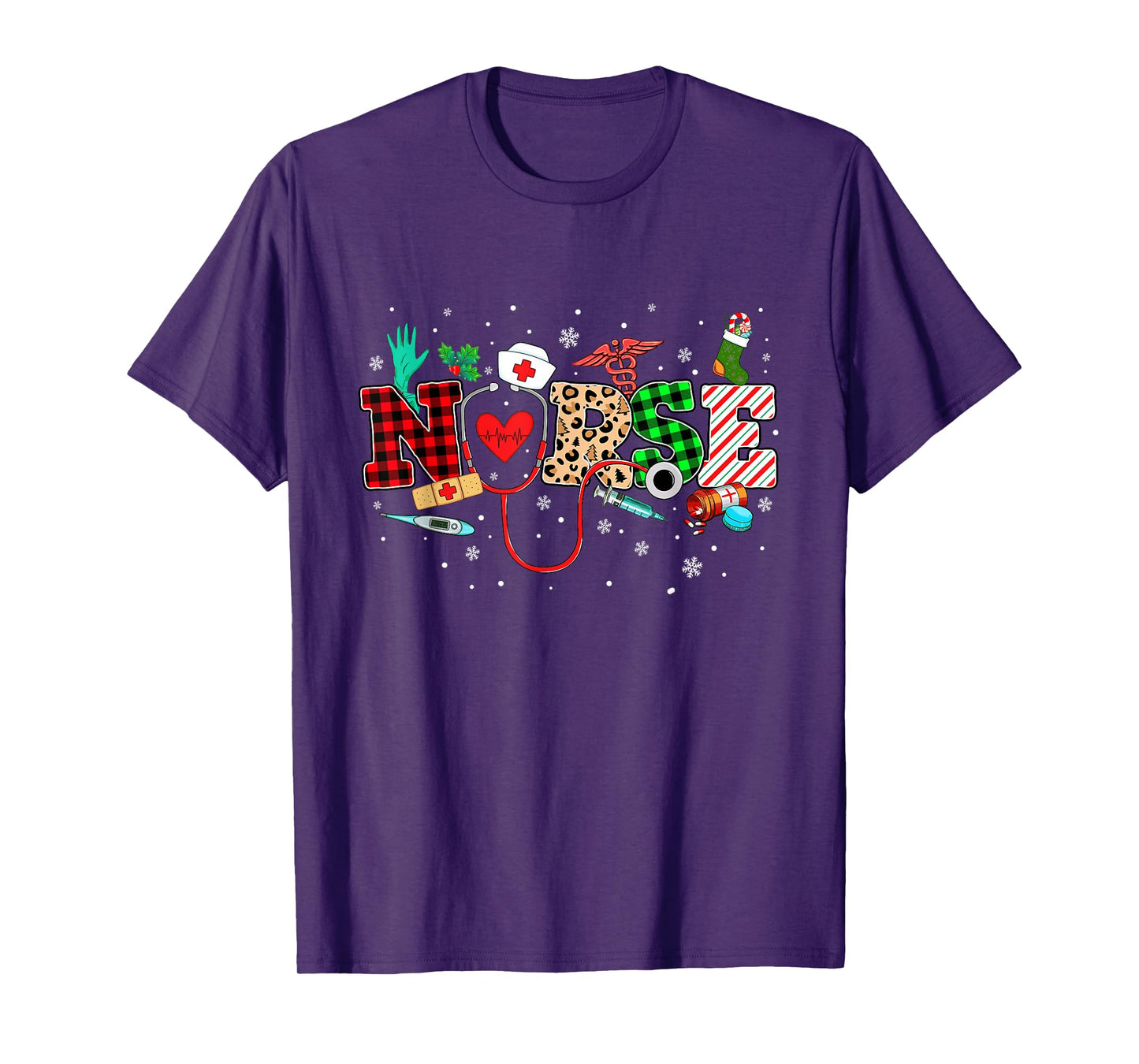 Nurse Christmas Stethoscope Nurses Buffalo Plaid Red Green T-Shirt