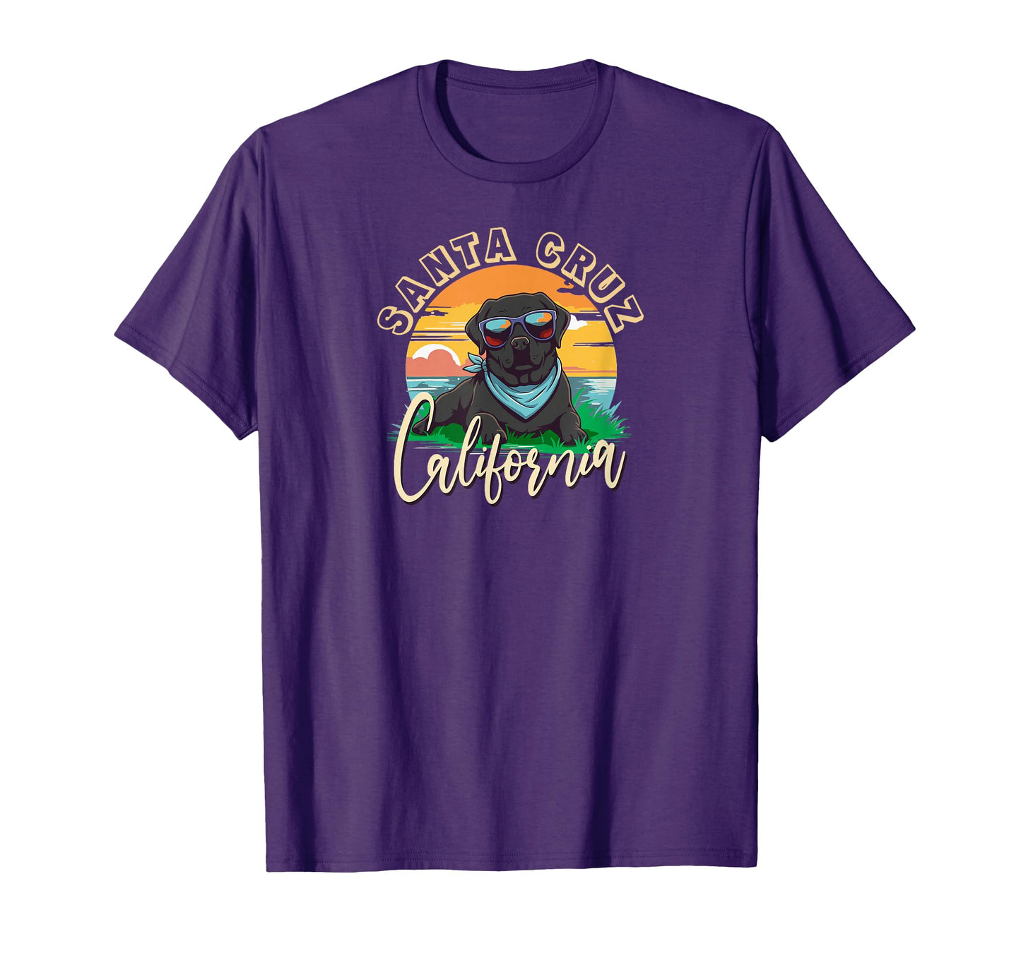 Retro Santa Cruz California Beach Black Labrador Dog Breed T-Shirt
