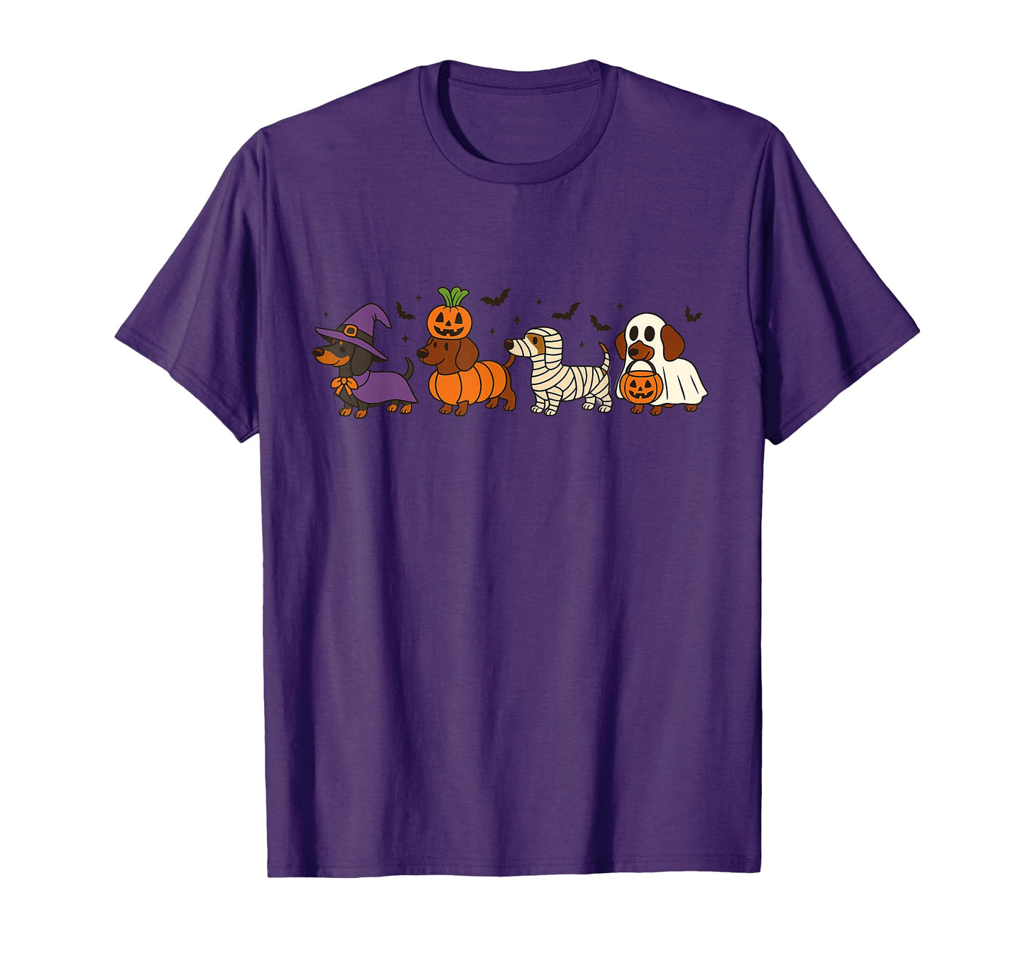 Cute Halloween Dachshund Dogs in Witch Pumpkin Costume T-Shirt