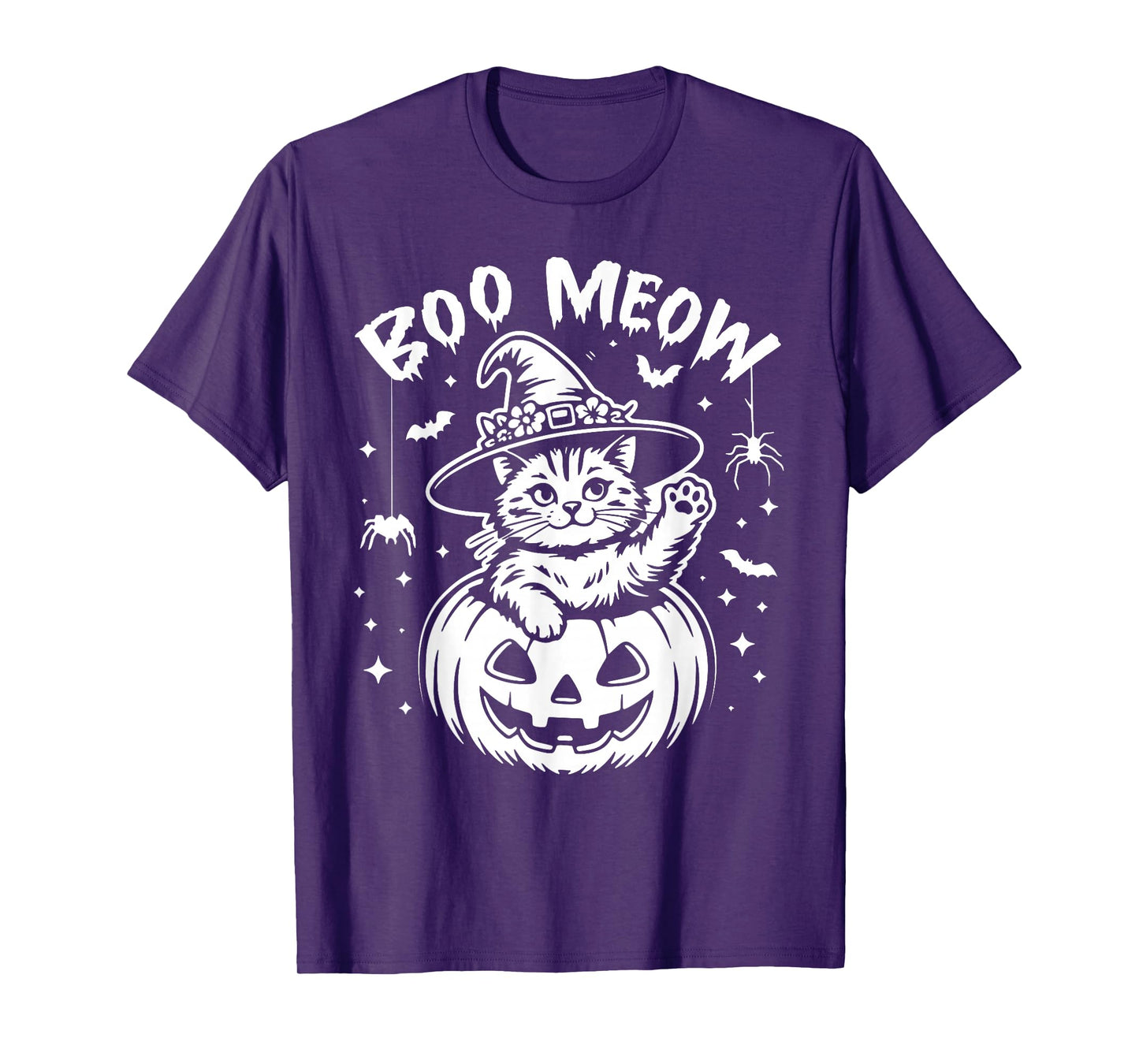 Boo Meow Cat Halloween Costume Cute Pumpkin Fur Dad Pet Mom T-Shirt