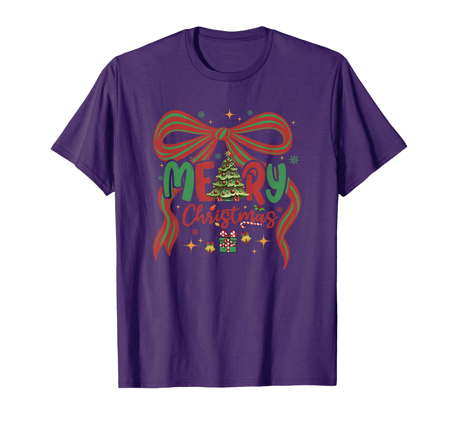 Merry Christmas Tree Coquette Bow Merry and Bright T-Shirt