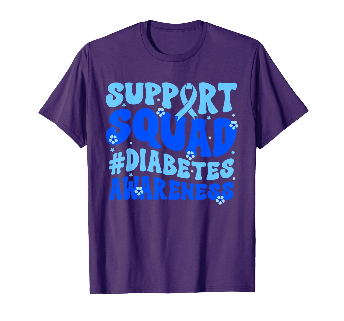 Groovy Support Squad Blue Ribbon Diabetes Awareness Month T-Shirt