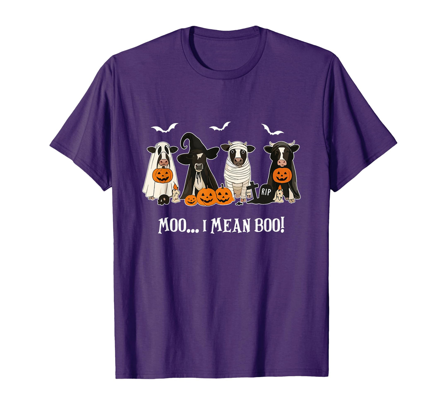 Moo I Mean Boo Cow Fall Halloween Ghost Cow Farm Lover Women T-Shirt
