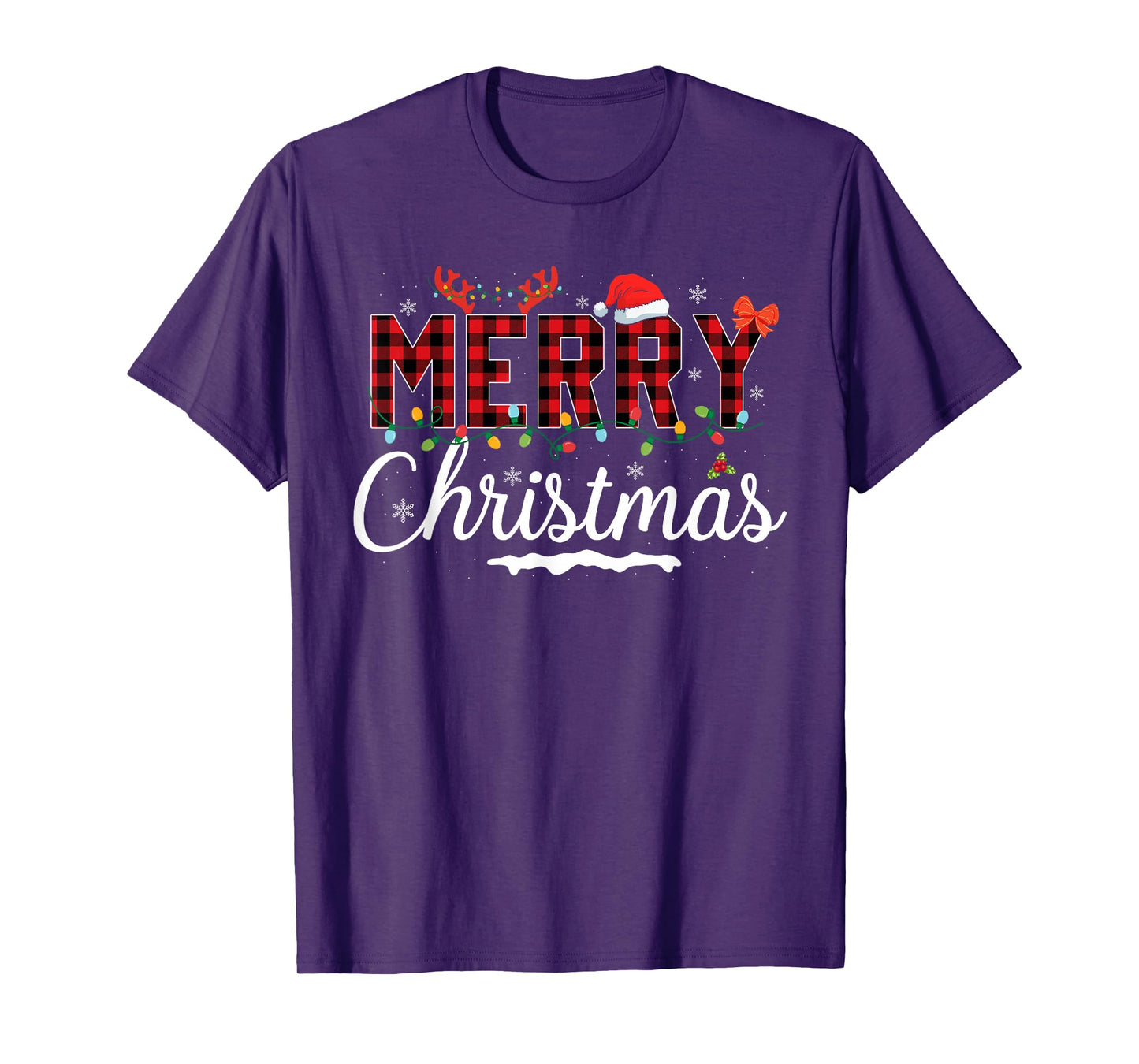 Merry Christmas Lights Red Santa Hat Xmas Family Men Women T-Shirt