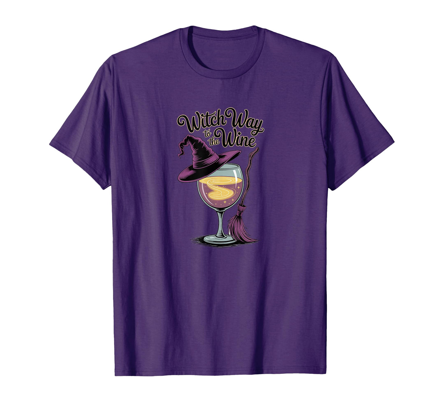 Witch Way to The Wine Funny Halloween Drinking T-Shirt