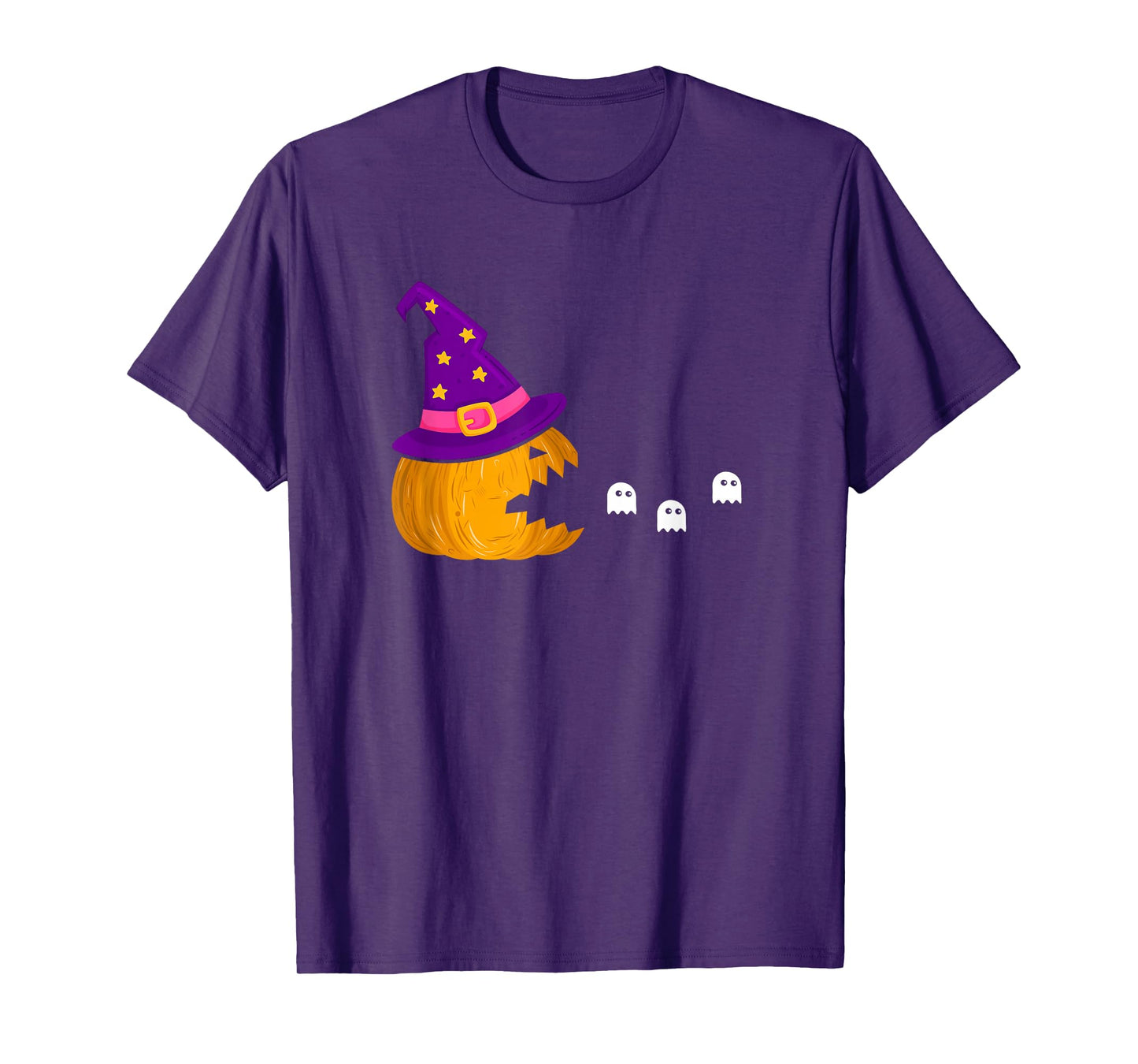 Pumpkin Witch Hat Chasing Ghosts Retro Spooky Halloween Fun T-Shirt