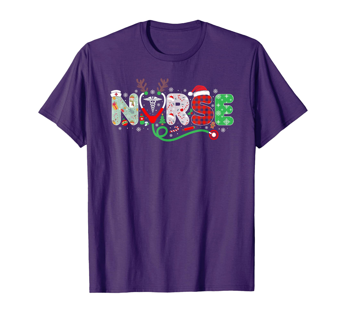 Nurse Christmas Stethoscope Nurses Xmas Scrub Top Women T-Shirt