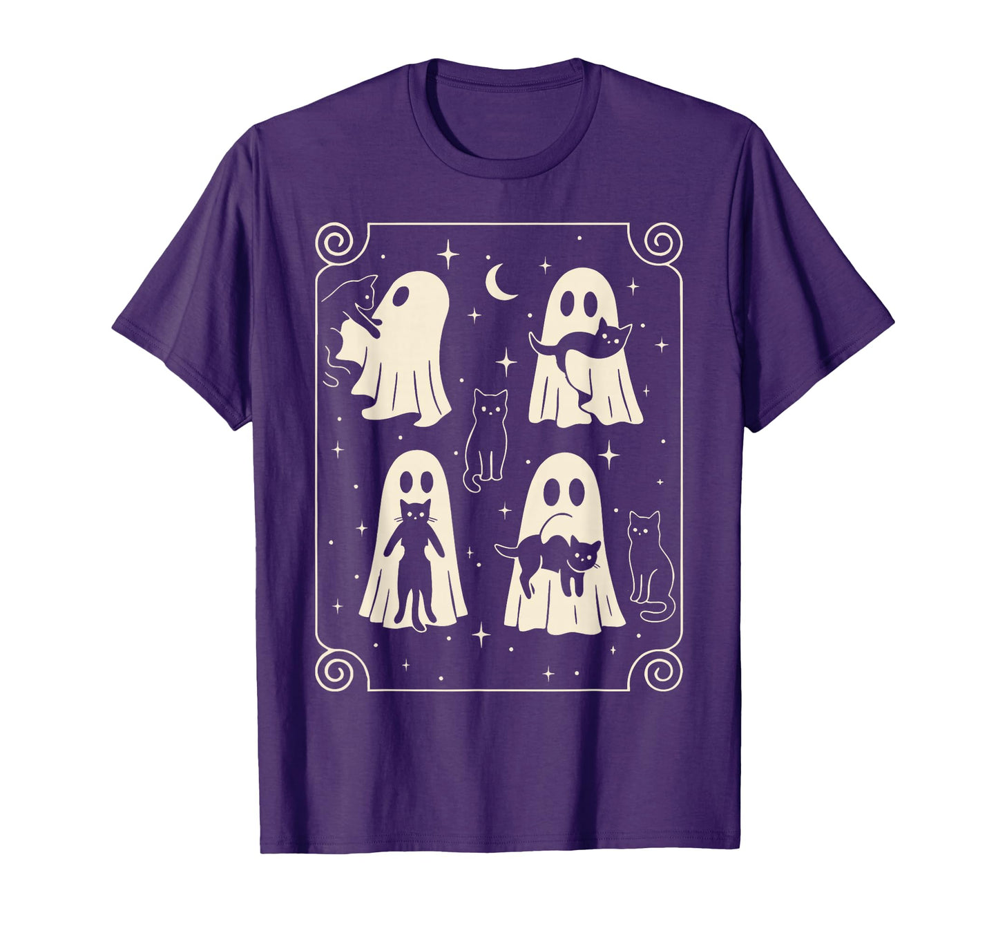 Vintage Cute Ghost Holding Black Cat Halloween Men Women T-Shirt