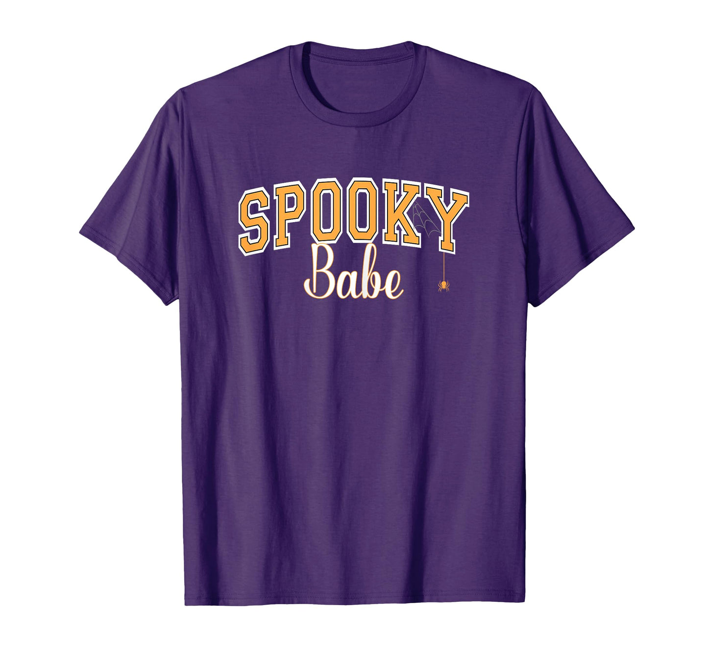 Spooky Babe Halloween Spider Varsity Orange Letters T-Shirt