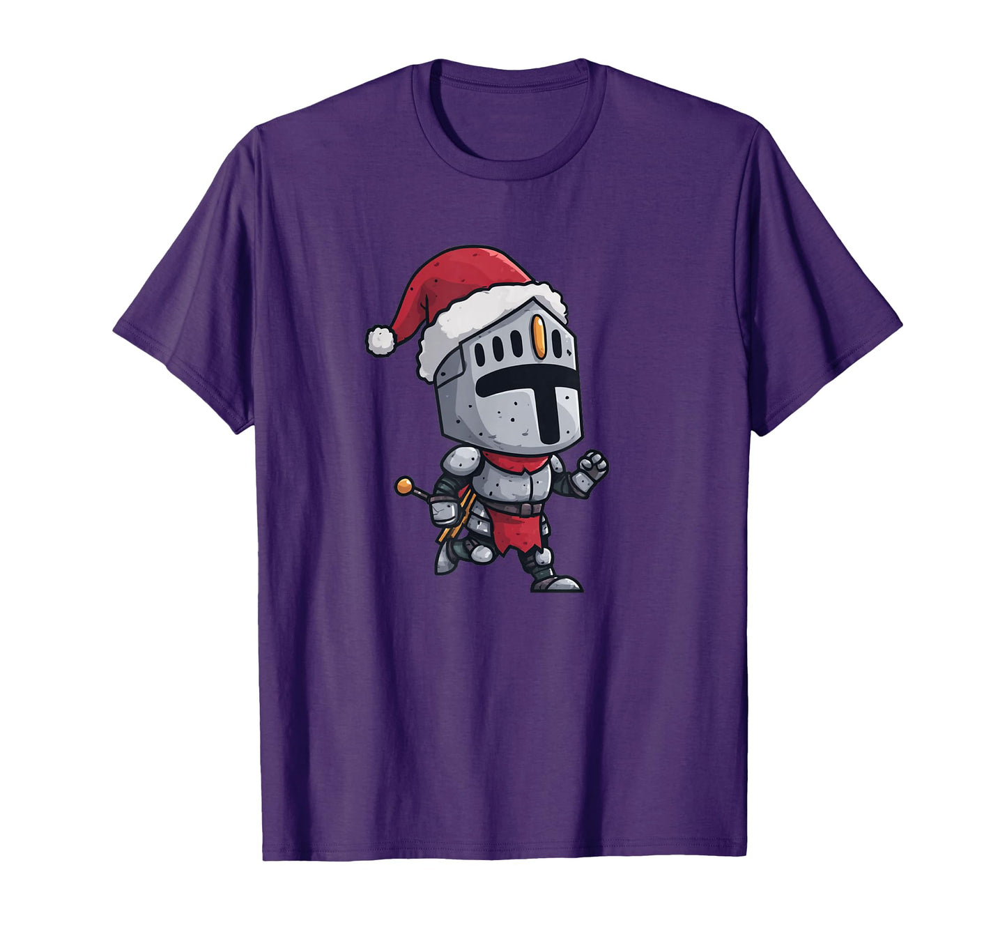 Funny Knight with Santa Claus Hat and Iron Helmet Costume T-Shirt