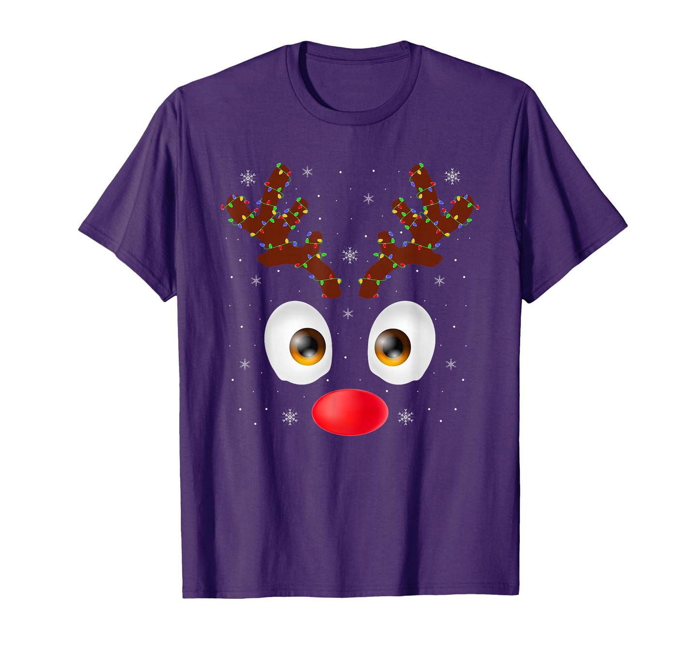 Reindeer Face Christmas Lights Funny Reindeer Family Xmas T-Shirt