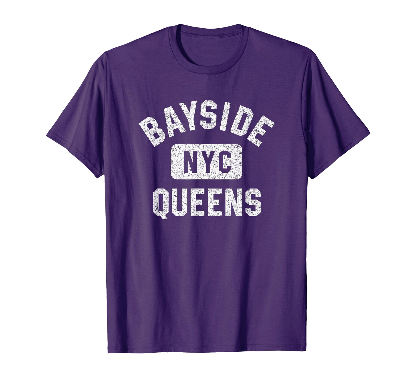 Bayside Queens NYC Gym Style Distressed White Print T-Shirt