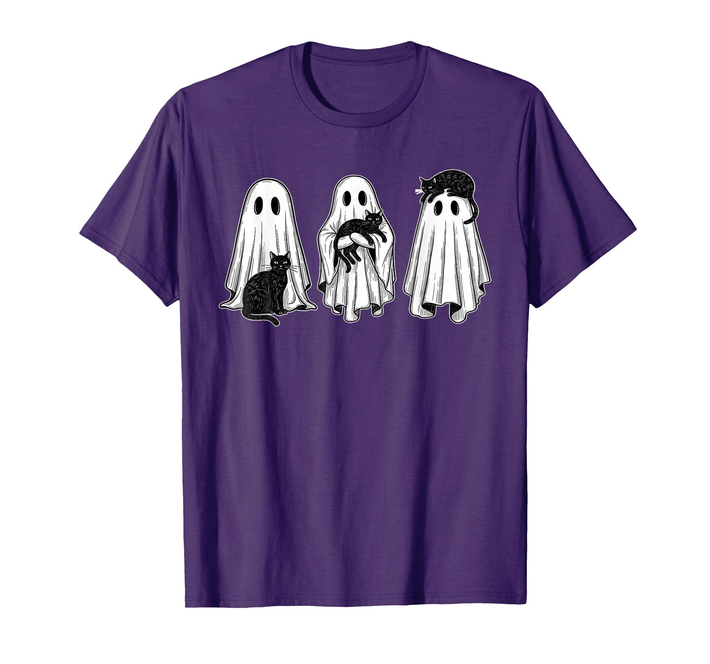 Vintage Halloween Ghost Holding Black Cat Funny Cat Lovers T-Shirt