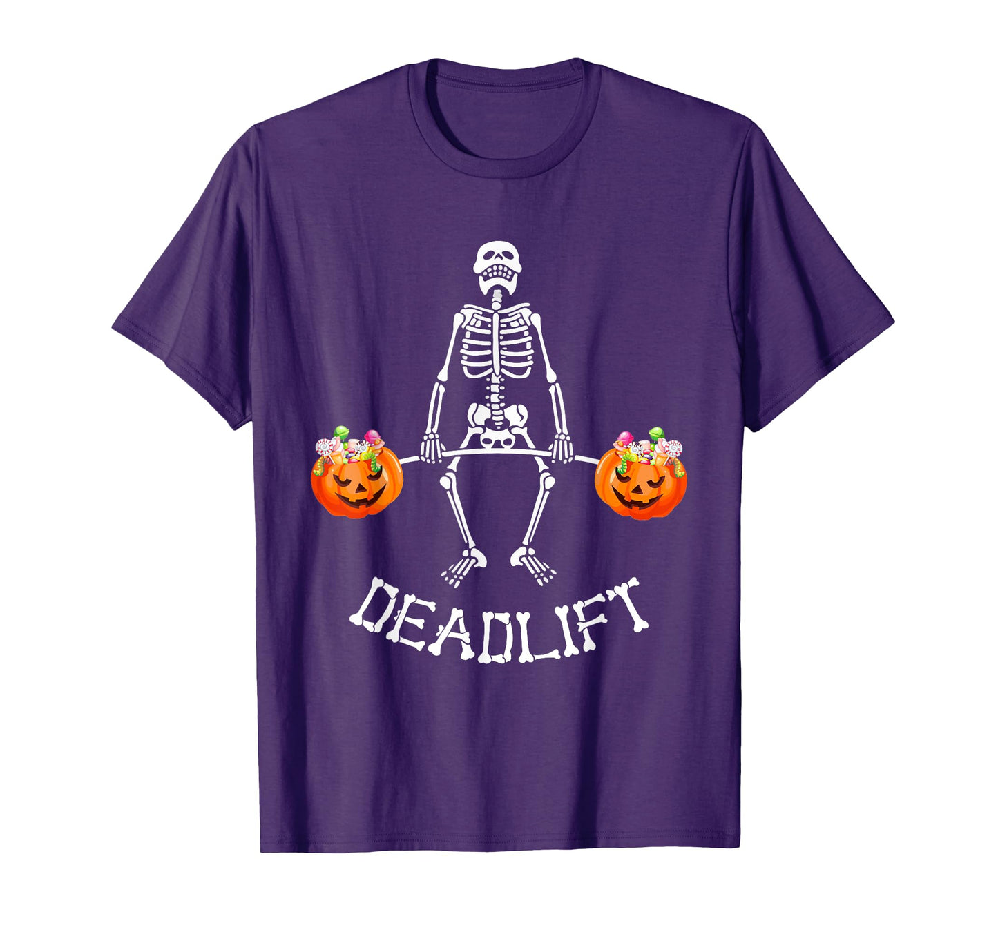 Skeleton Dead Lift Candy Buckets Gym Workout Halloween T-Shirt