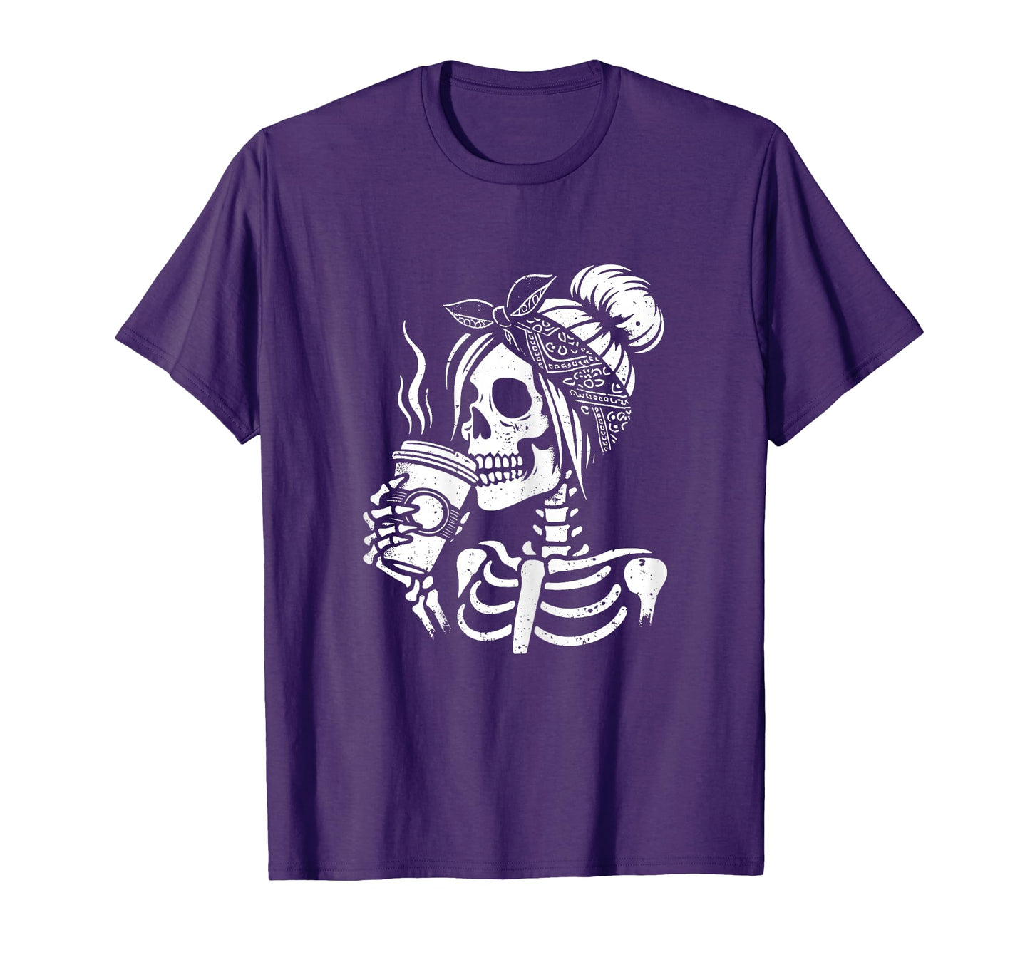 Halloween Skeleton Messy Bun Coffee Funny Costume Mom Women T-Shirt