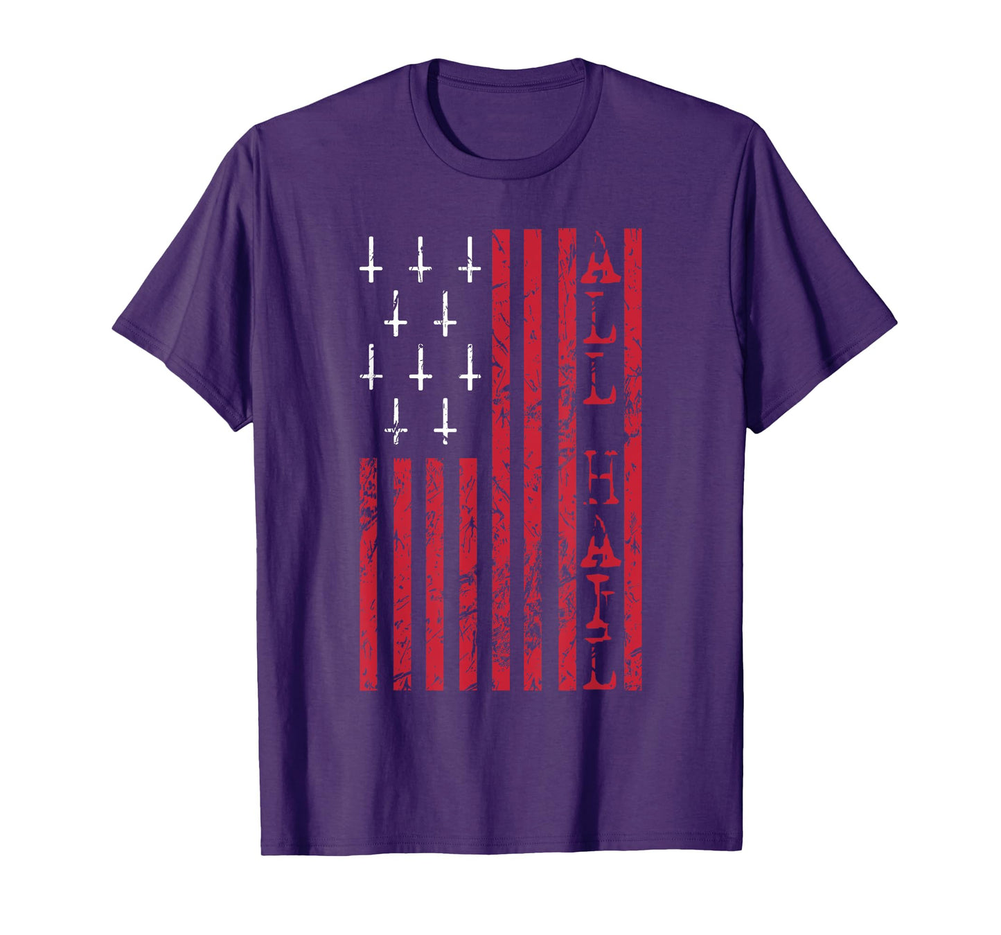 Upside Down Cross Occult American Flag All Hail Satanic T-Shirt