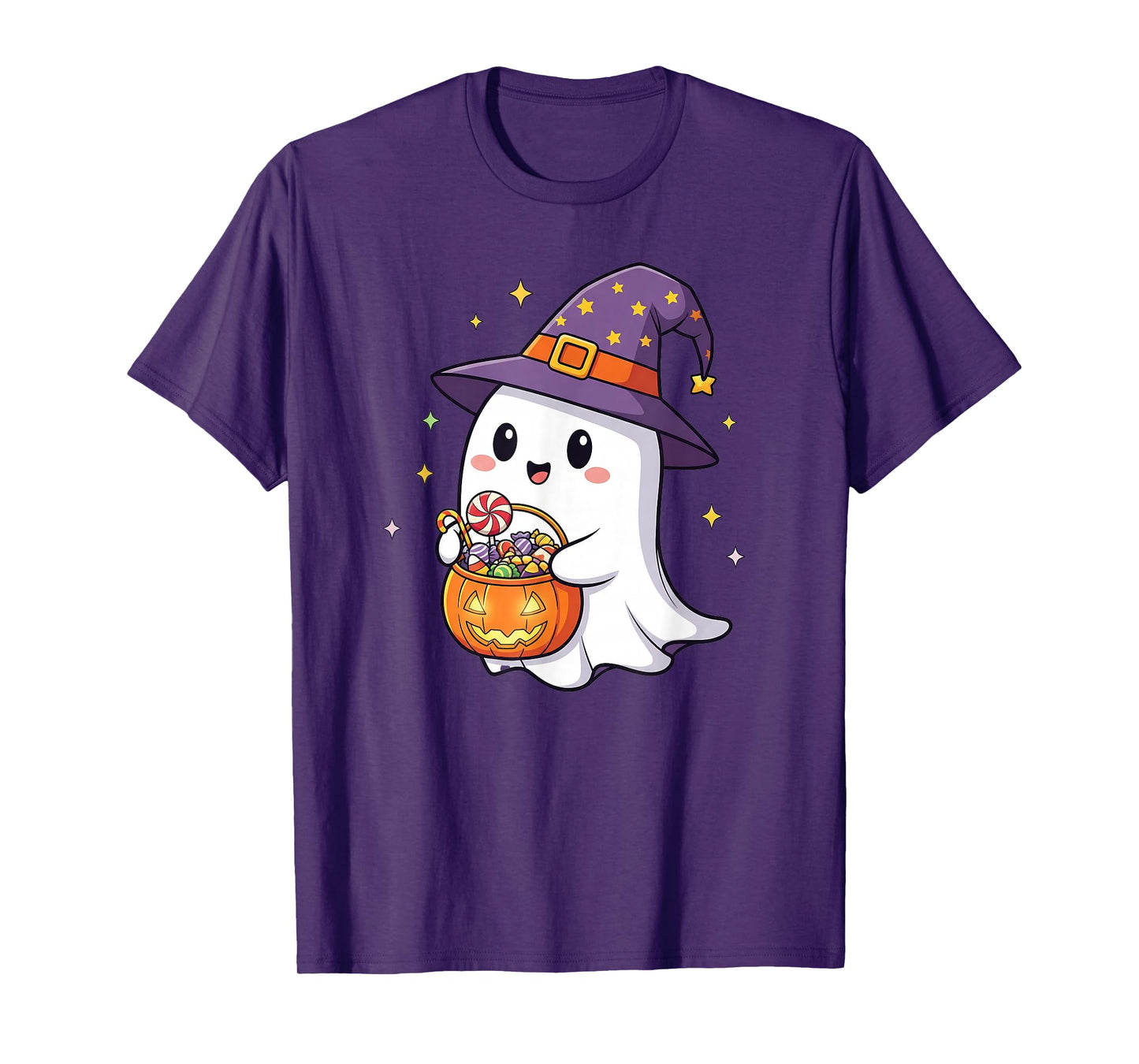 Cute Ghost Witch Hat Pumpkin Halloween Candy Spooky Season T-Shirt