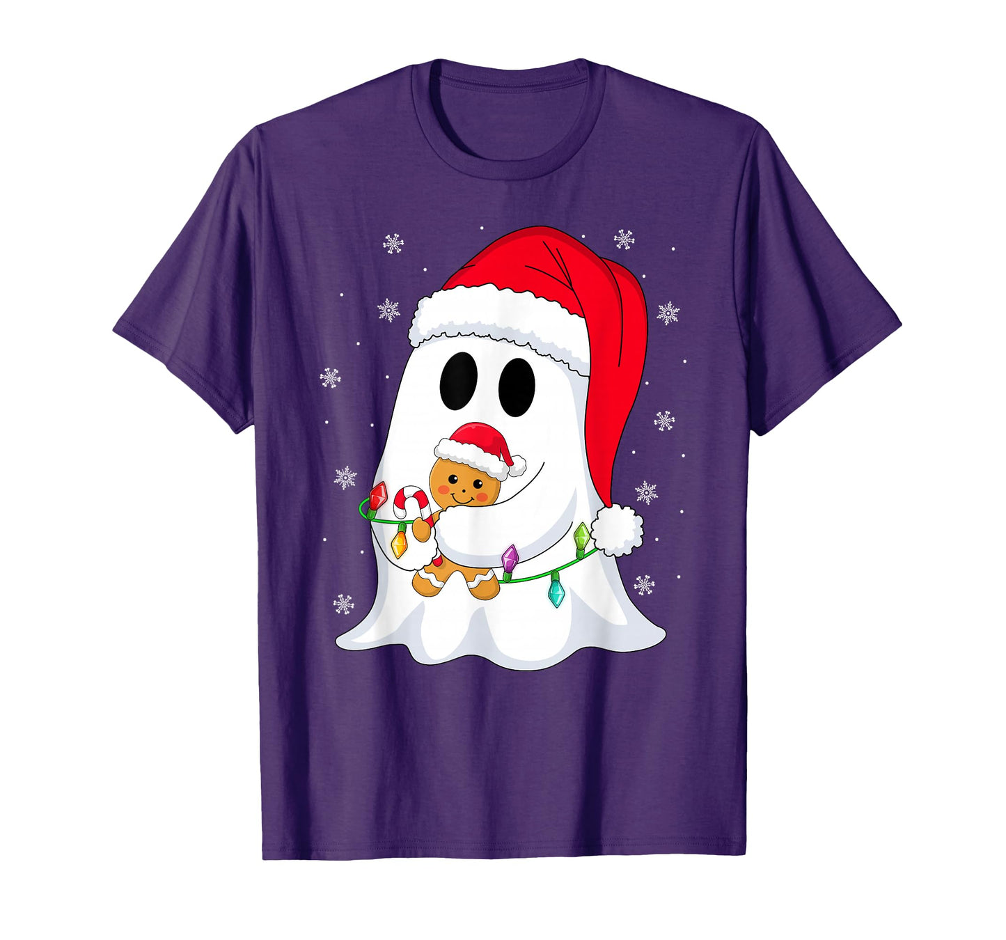 Spooky Ghost Xmas Lights Santa Hat Funny Boo Ghost Christmas T-Shirt