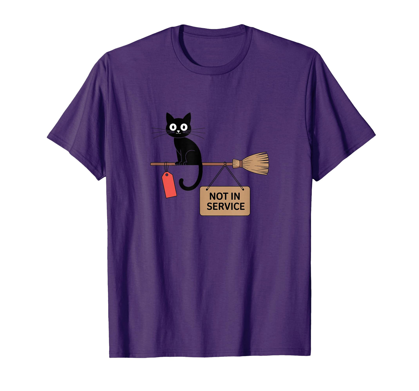 Cat Witch Broom Not in Service Halloween Funny T-Shirt