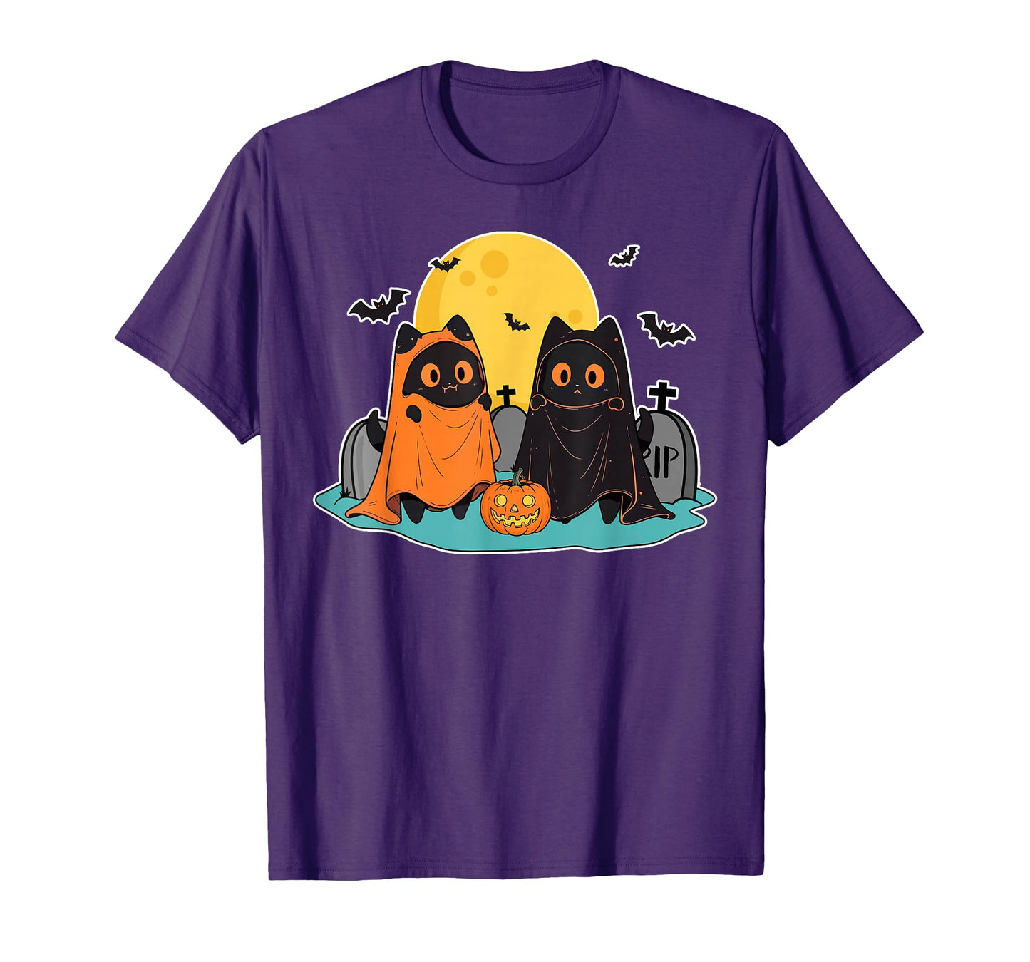 Black Cats in Ghost Costume Cute Women Men Halloween T-Shirt